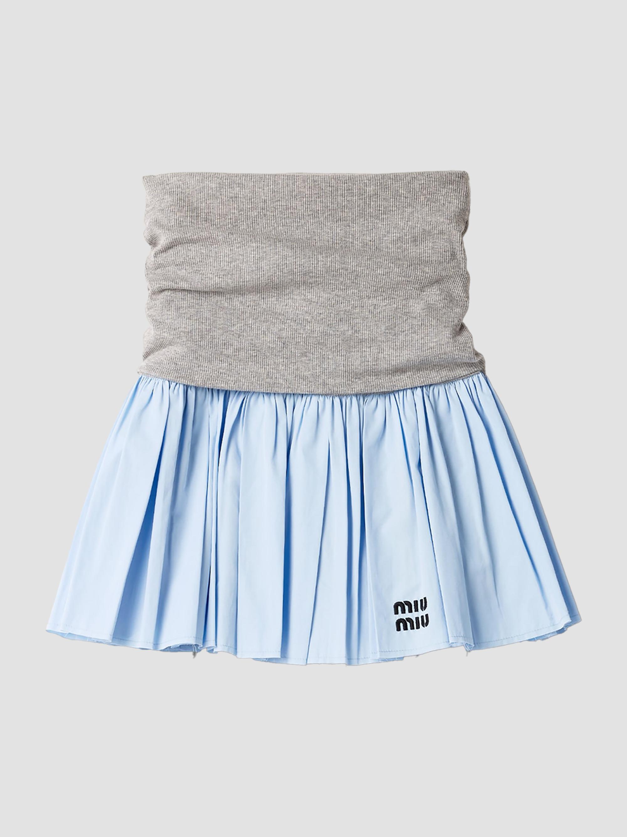 Miu Miu Women's Jersey and Poplin Skirt - Grey Blue | Thumbnail 6