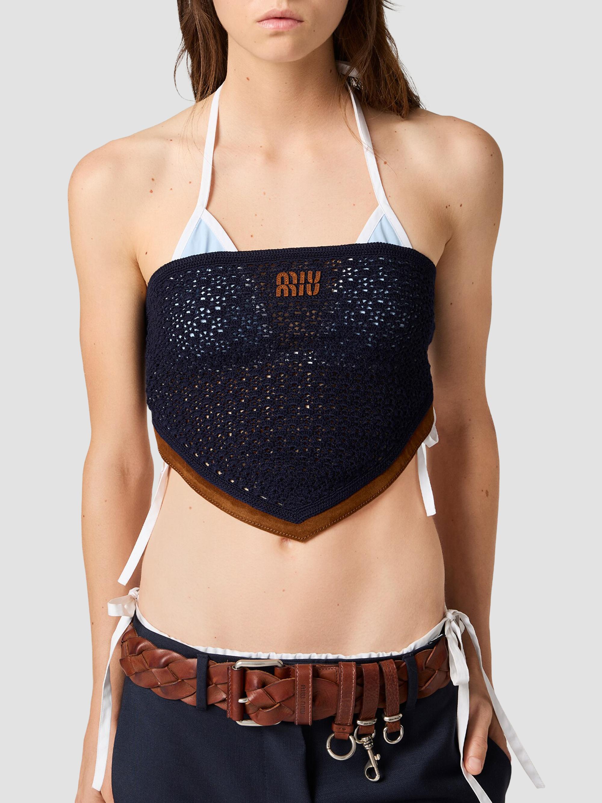 Miu Miu Cotton and Suede Bandana Top | Saks Fifth Avenue