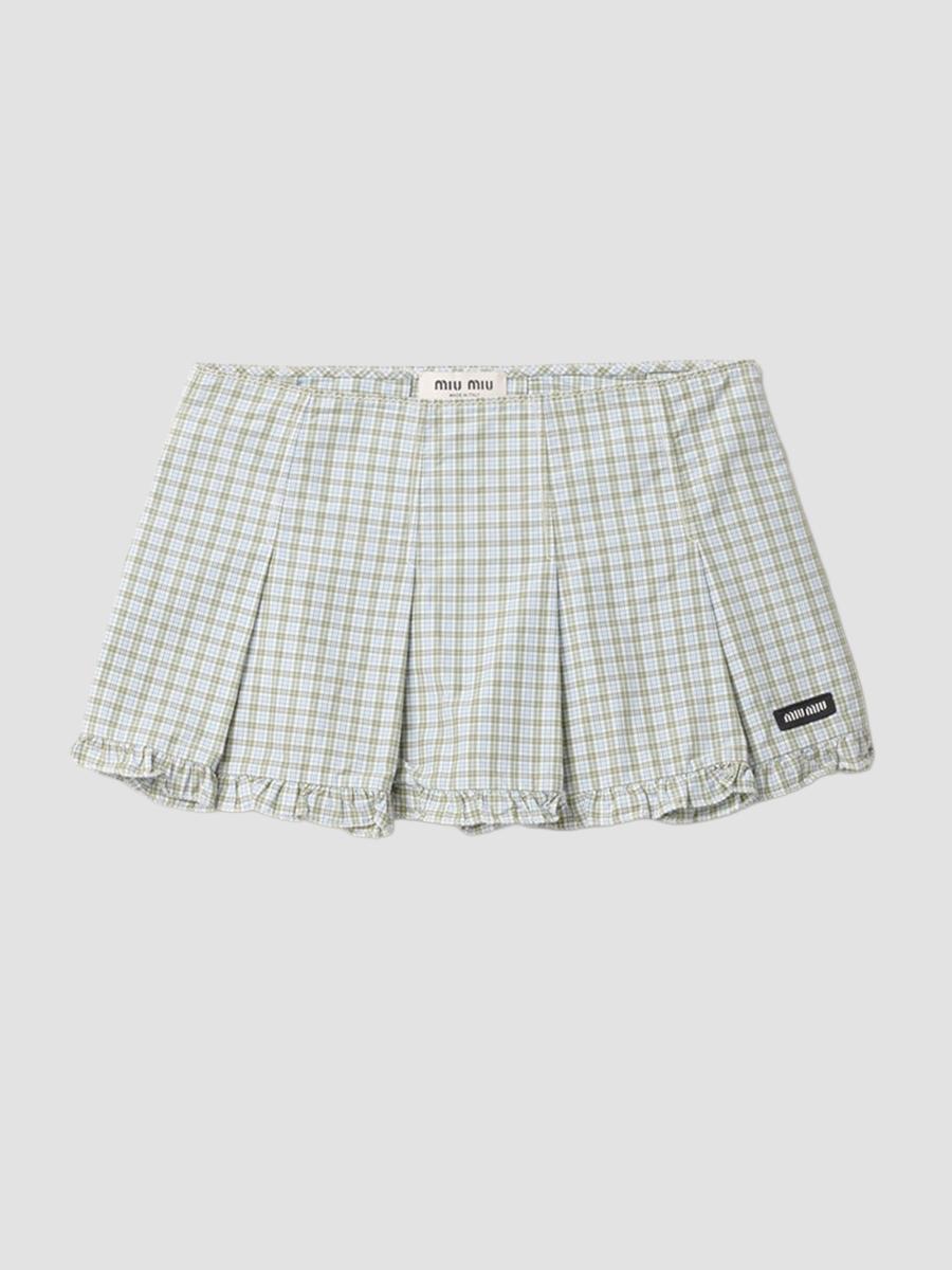 Miu Miu Women's Pleated Check Mini Skirt In Green