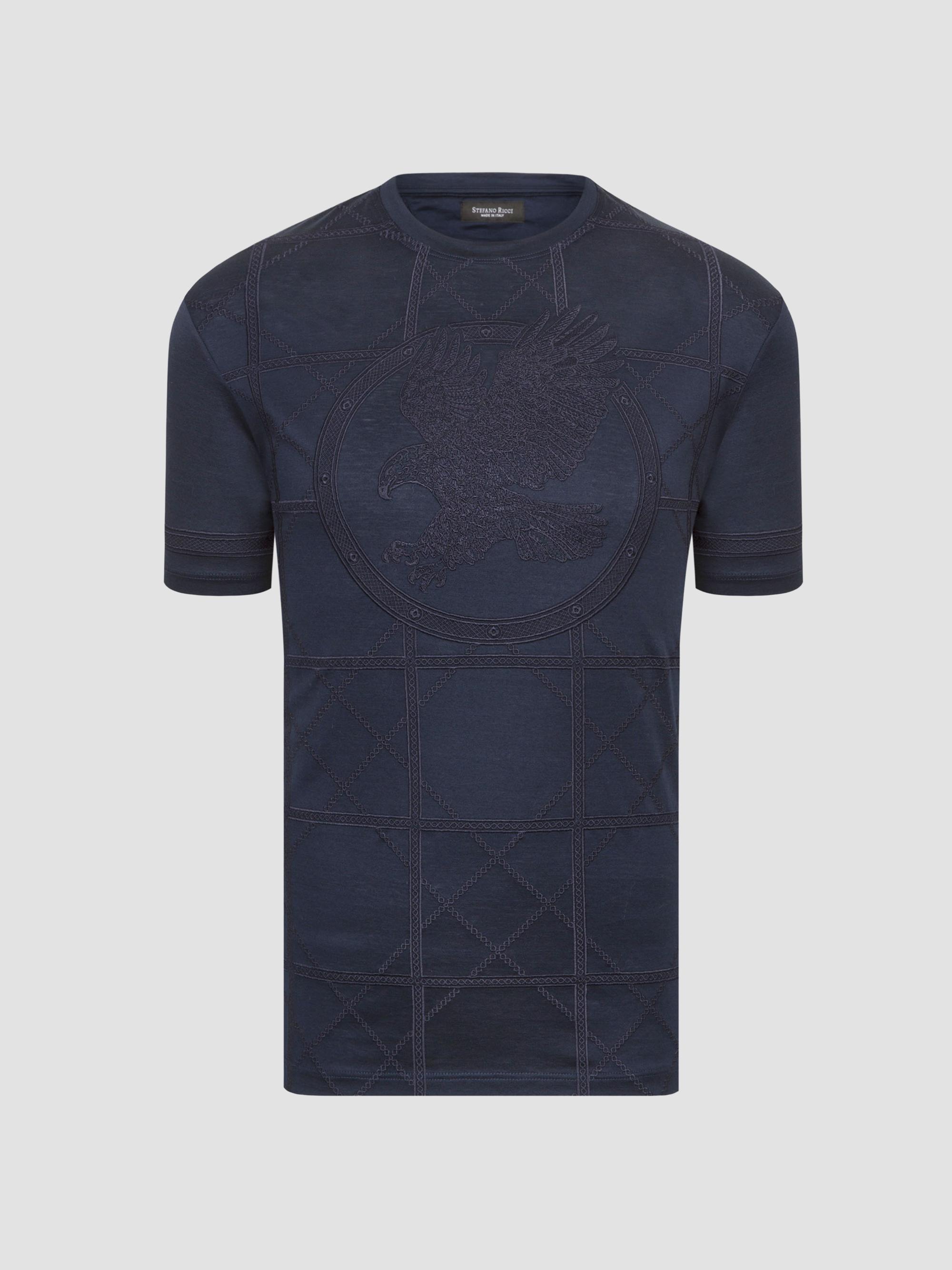 Stefano Ricci Men's Embroidered Cotton T-Shirt - Midnight Blue | Thumbnail 4
