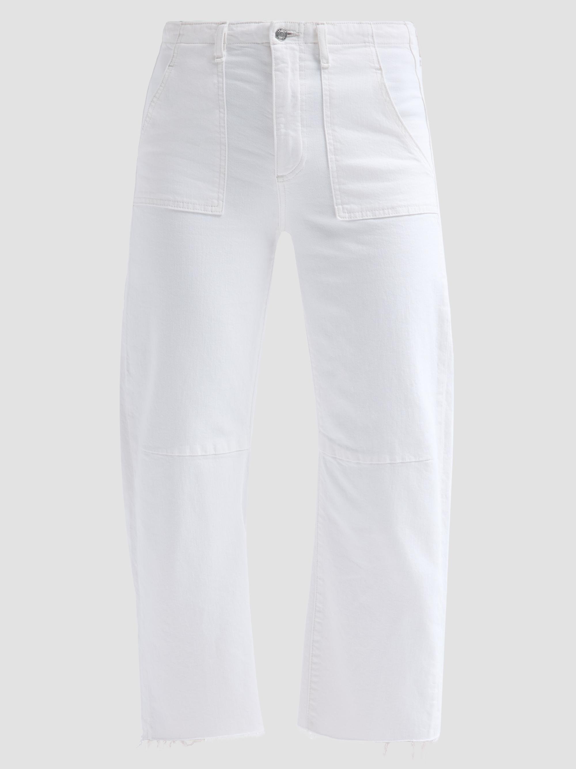 Le Jean Women's Petite Utility Soft Barrel Jeans - White