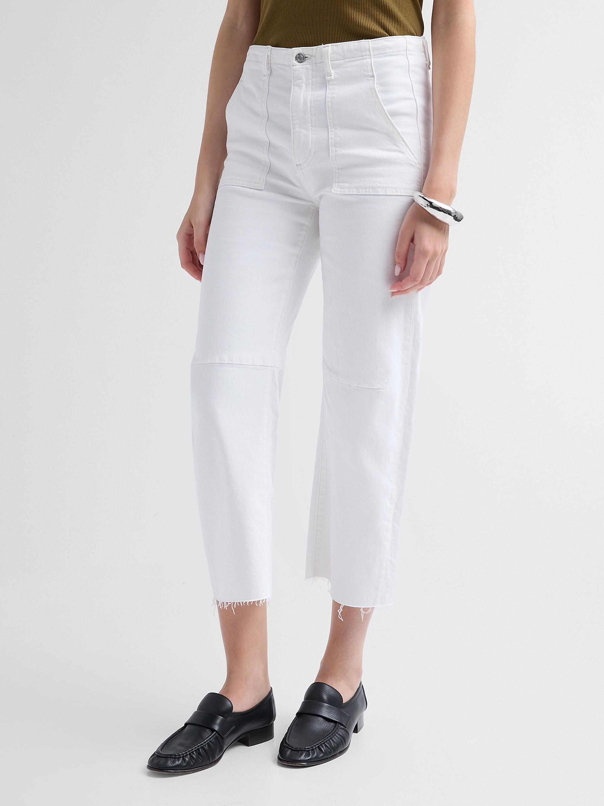 Le Jean Women's Petite Utility Soft Barrel Jeans - White | Thumbnail 4