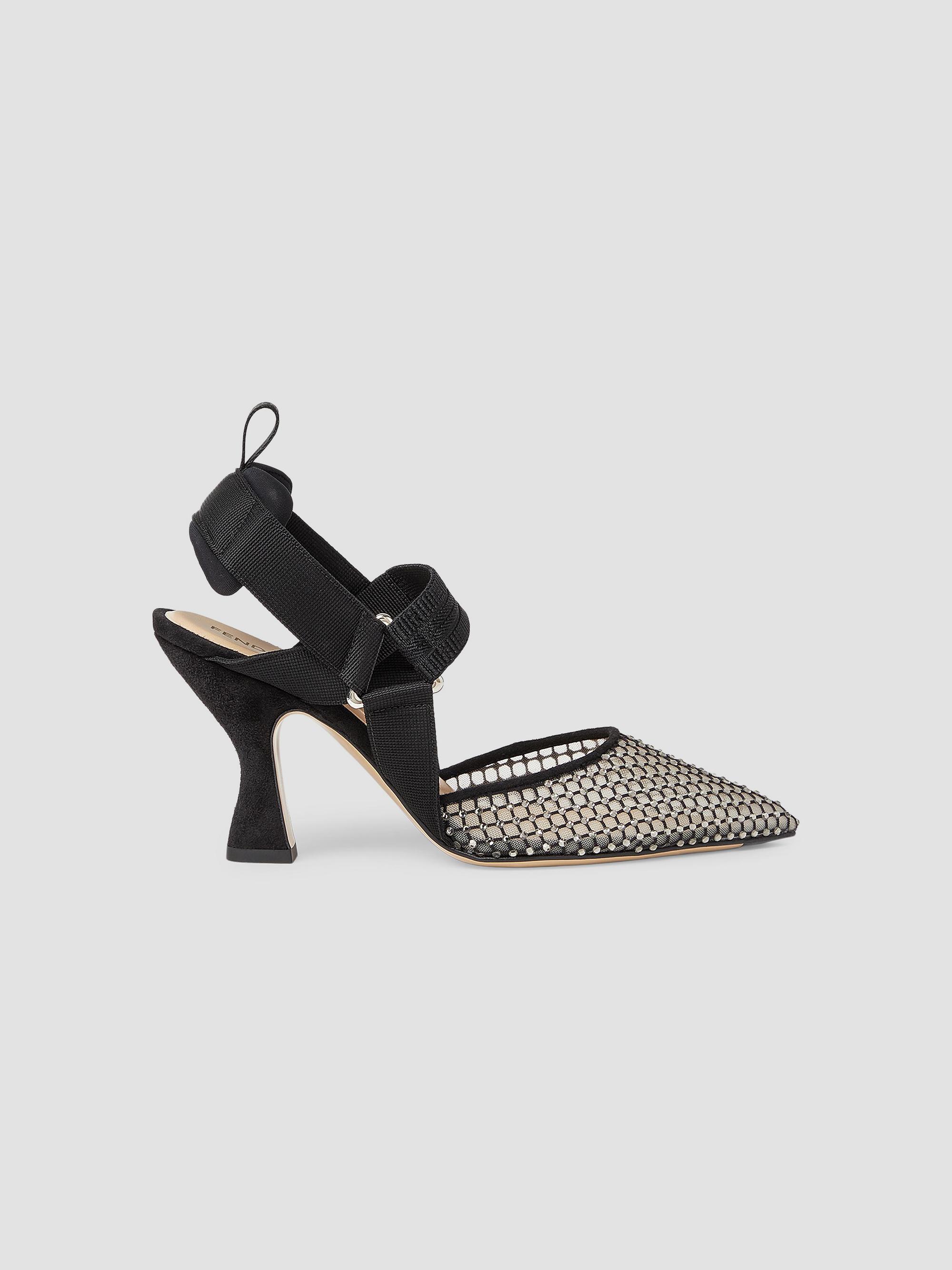 Fendi Colibri 85MM Embellished Mesh Slingback Sandals | Saks Fifth