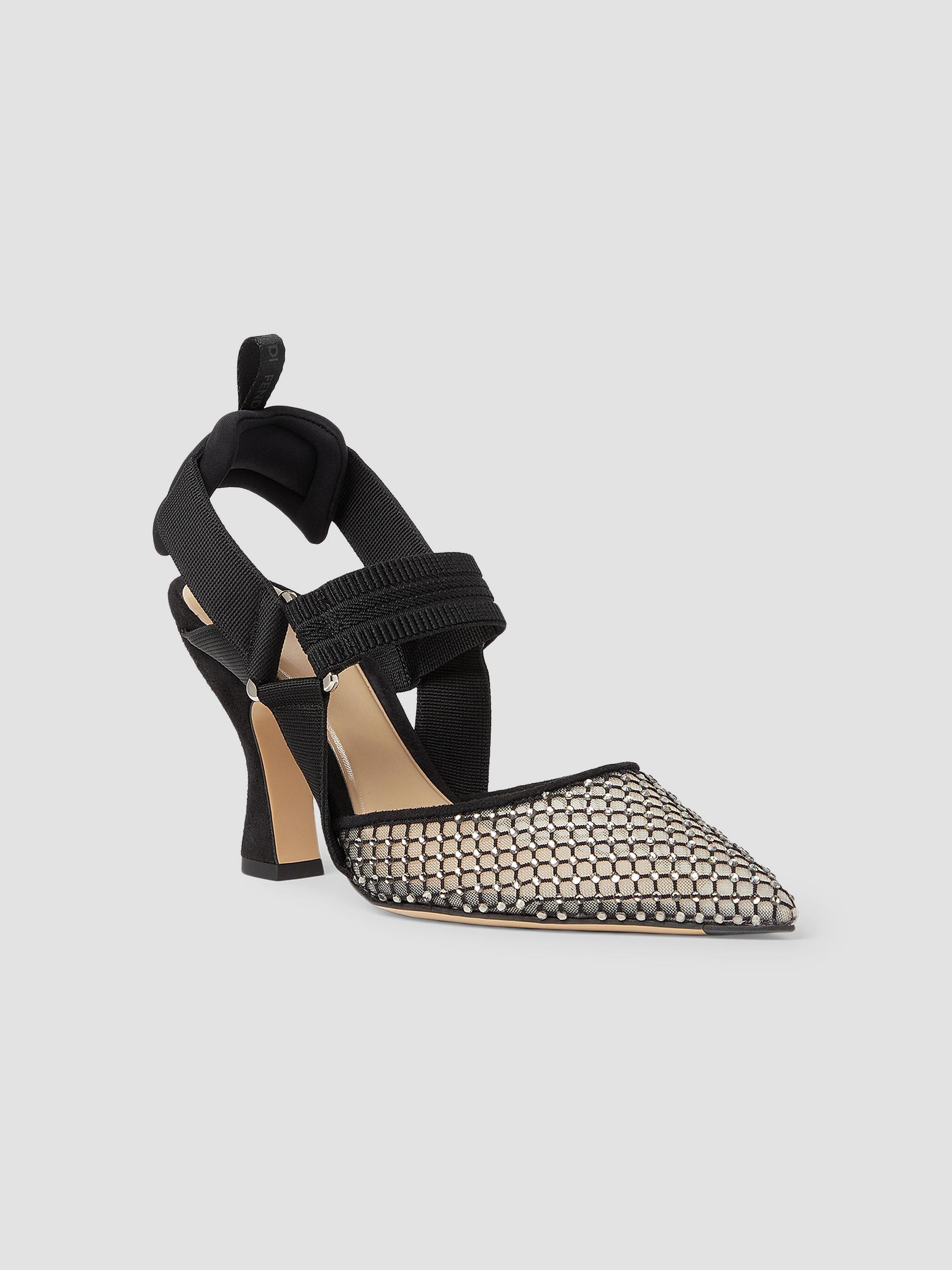 Fendi Colibri 85MM Embellished Mesh Slingback Sandals | Saks Fifth