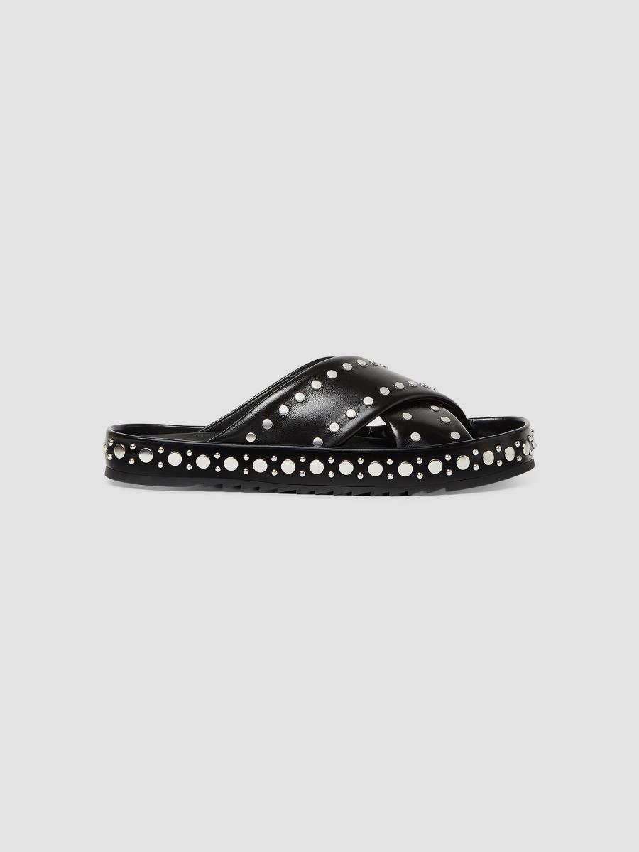 Fendi Women's Studded Crisscross Slides In Nero Palladio