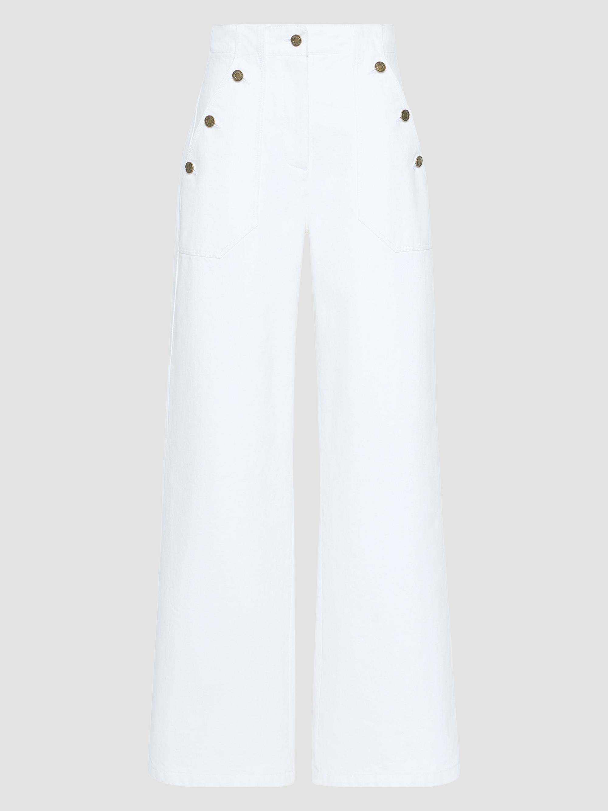 Max Mara Women's Cotton Bull Denim Wide Leg Jeans - White | Thumbnail 7