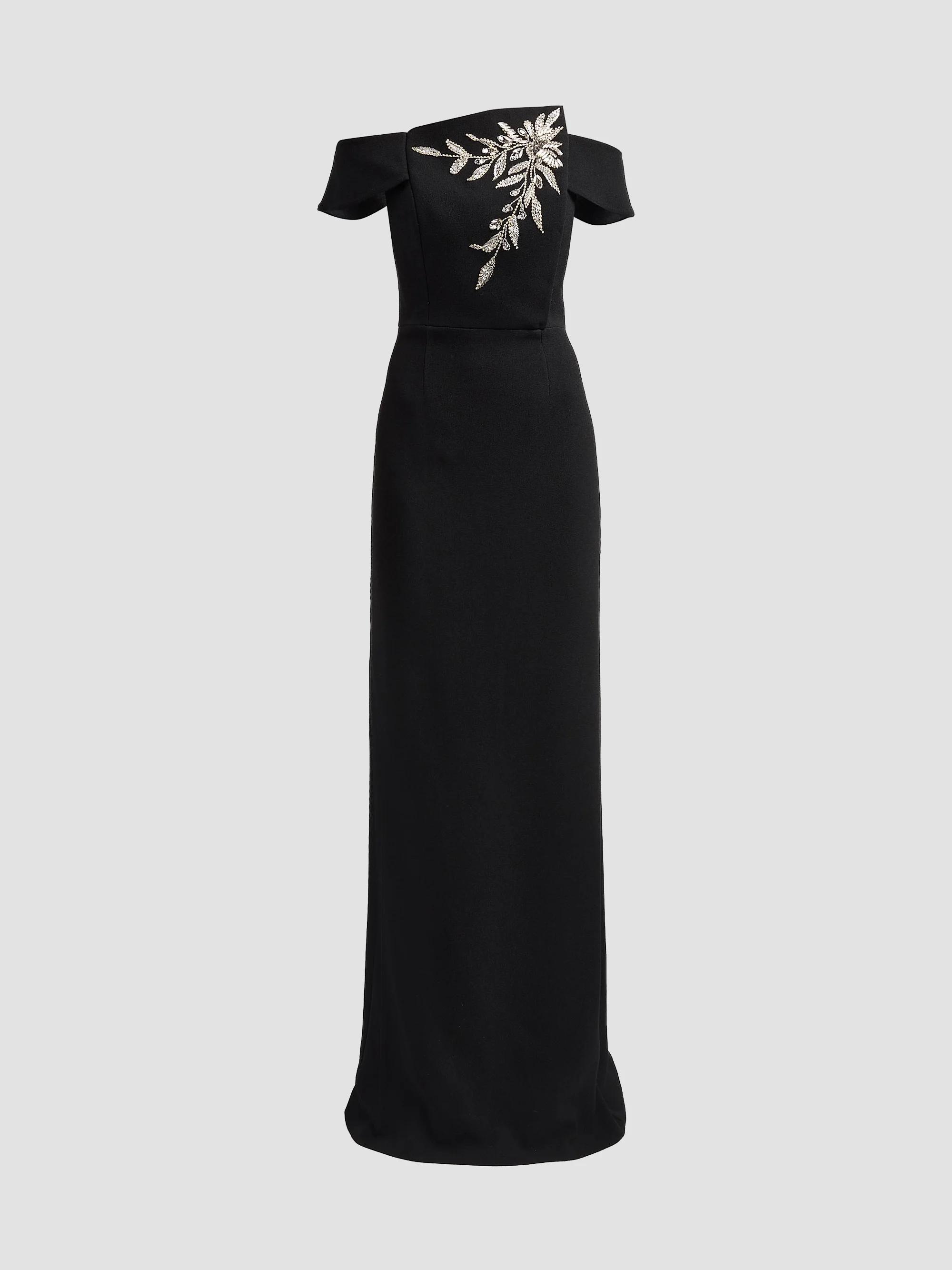 teri jon evening dresses by Rickie Freeman Embellished Botanical Off-the-Shoulder Gown 349833 Size:M (38) Miu Miu Dresses for Gentle side draping at