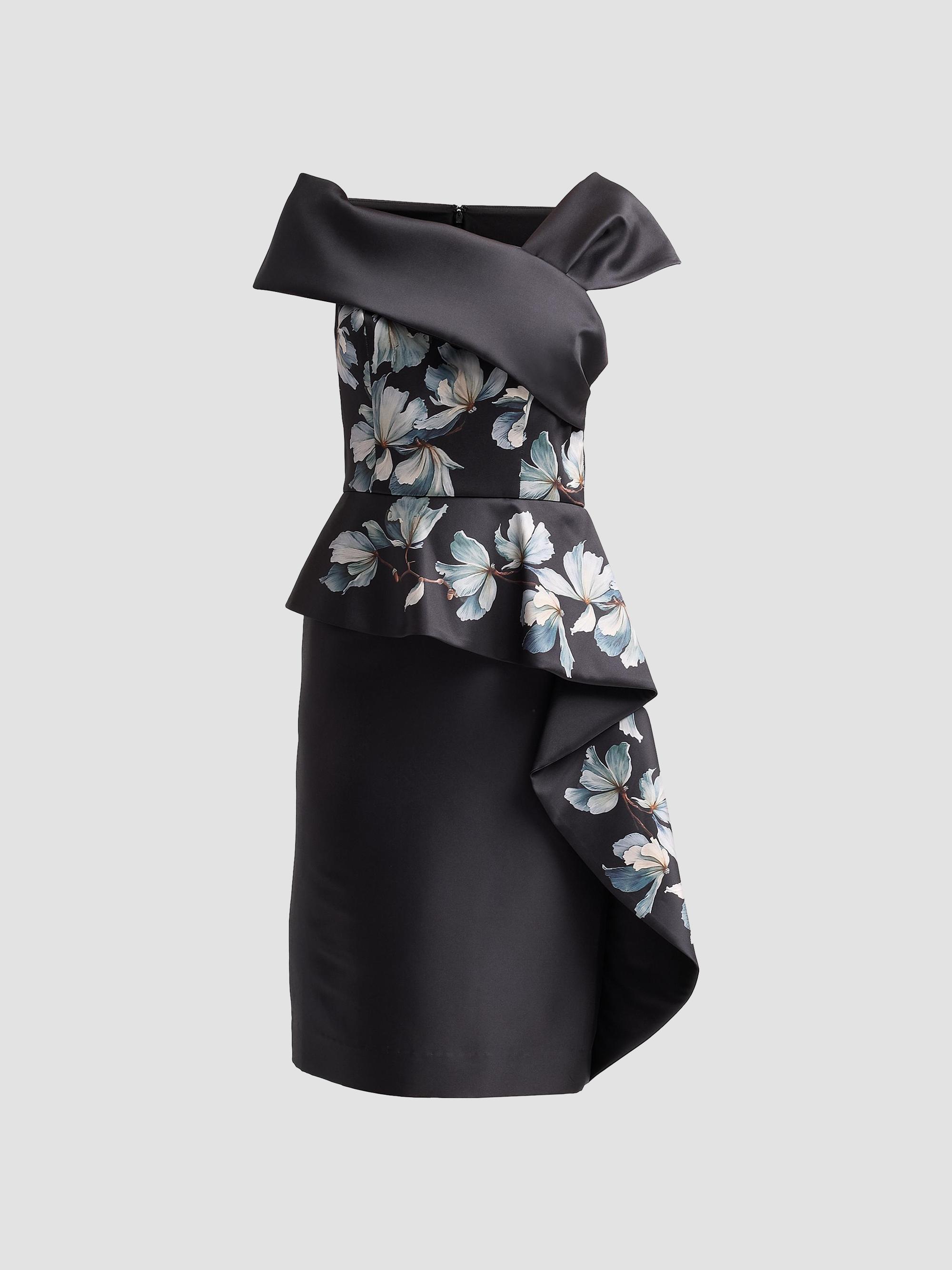 Teri Jon by Rickie Freeman Asymmetric Peplum Minidress