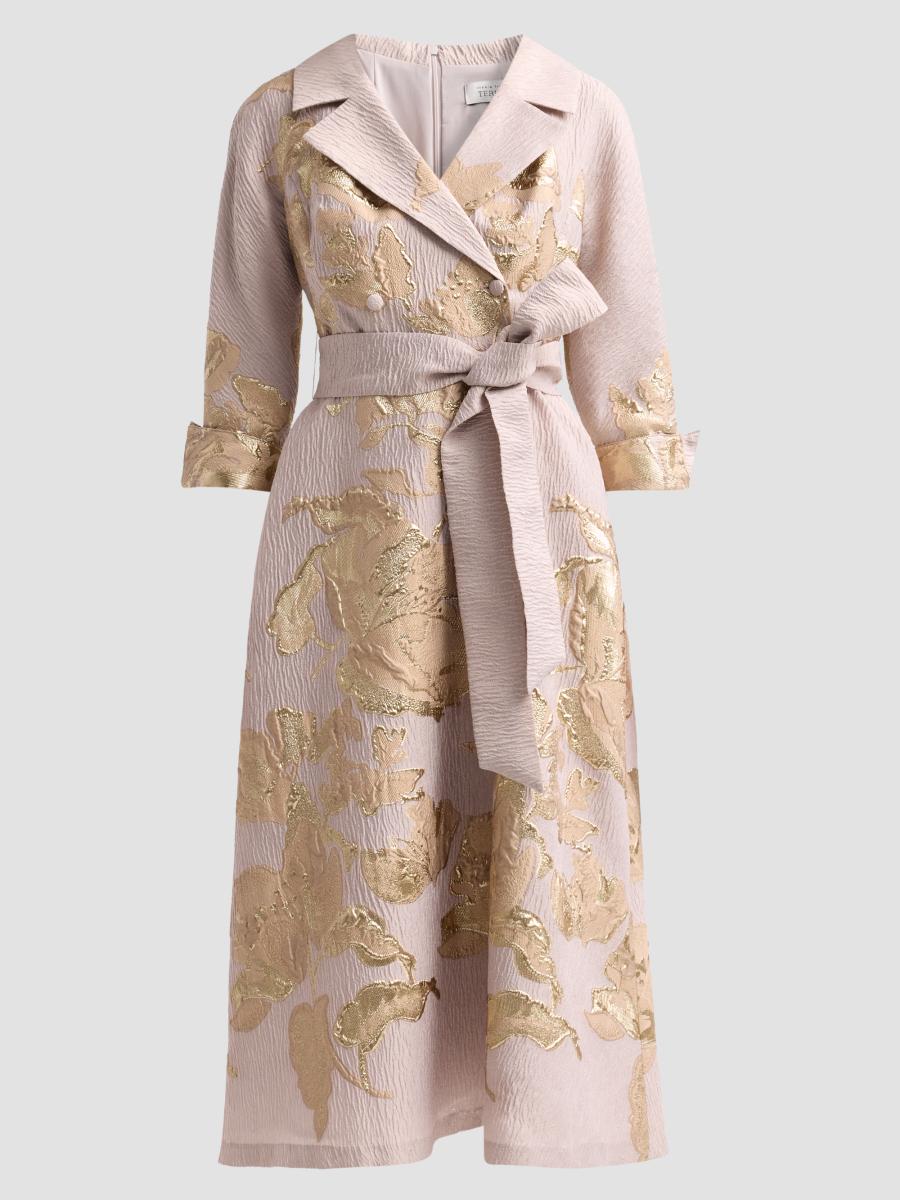 Teri Jon Women's Floral Jacquard A-line Midi Dress In Mauve Gold