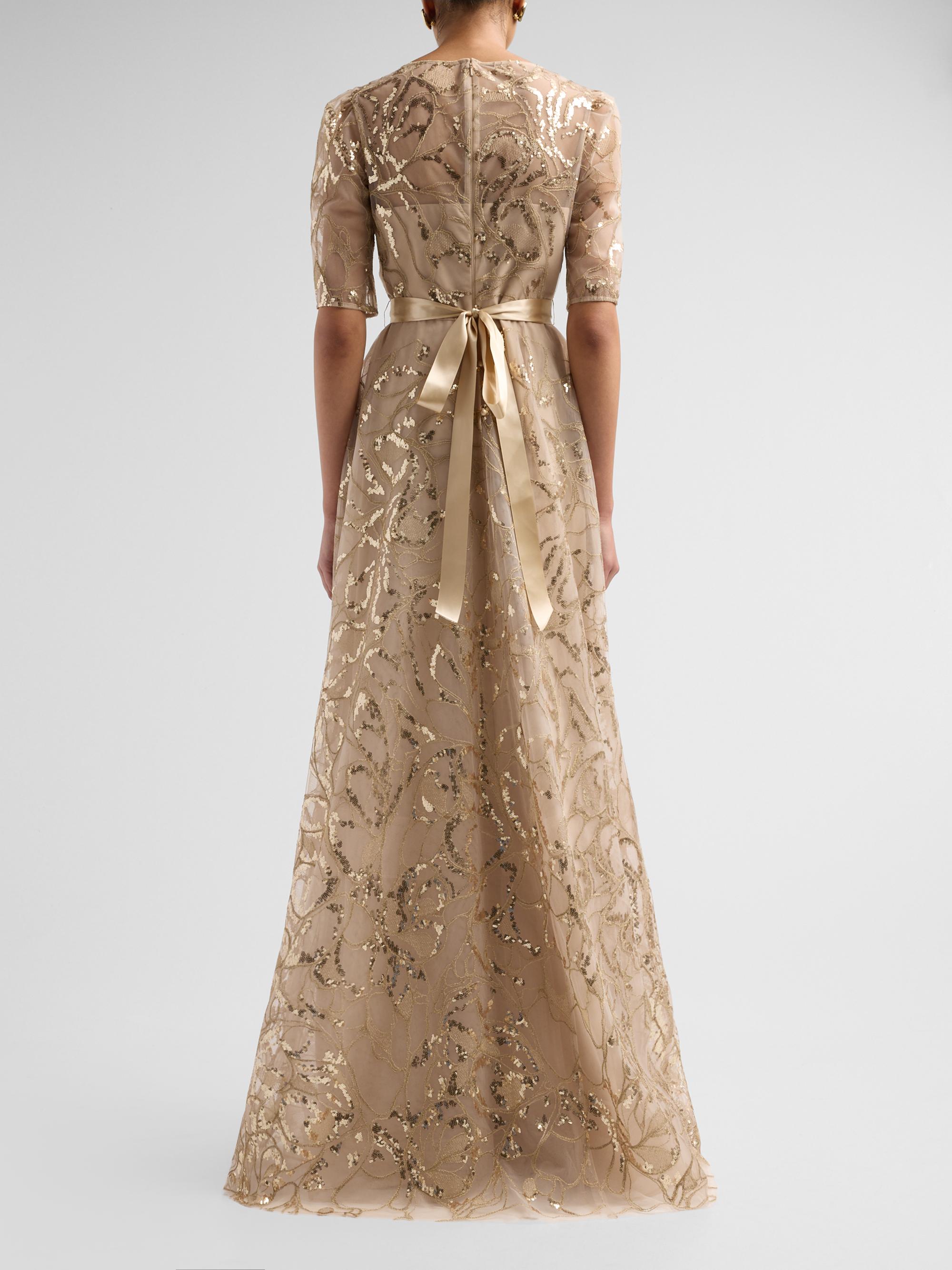 Teri Jon by Rickie Freeman Women's Sequined Floral Tulle Gown - Gold | Thumbnail 3