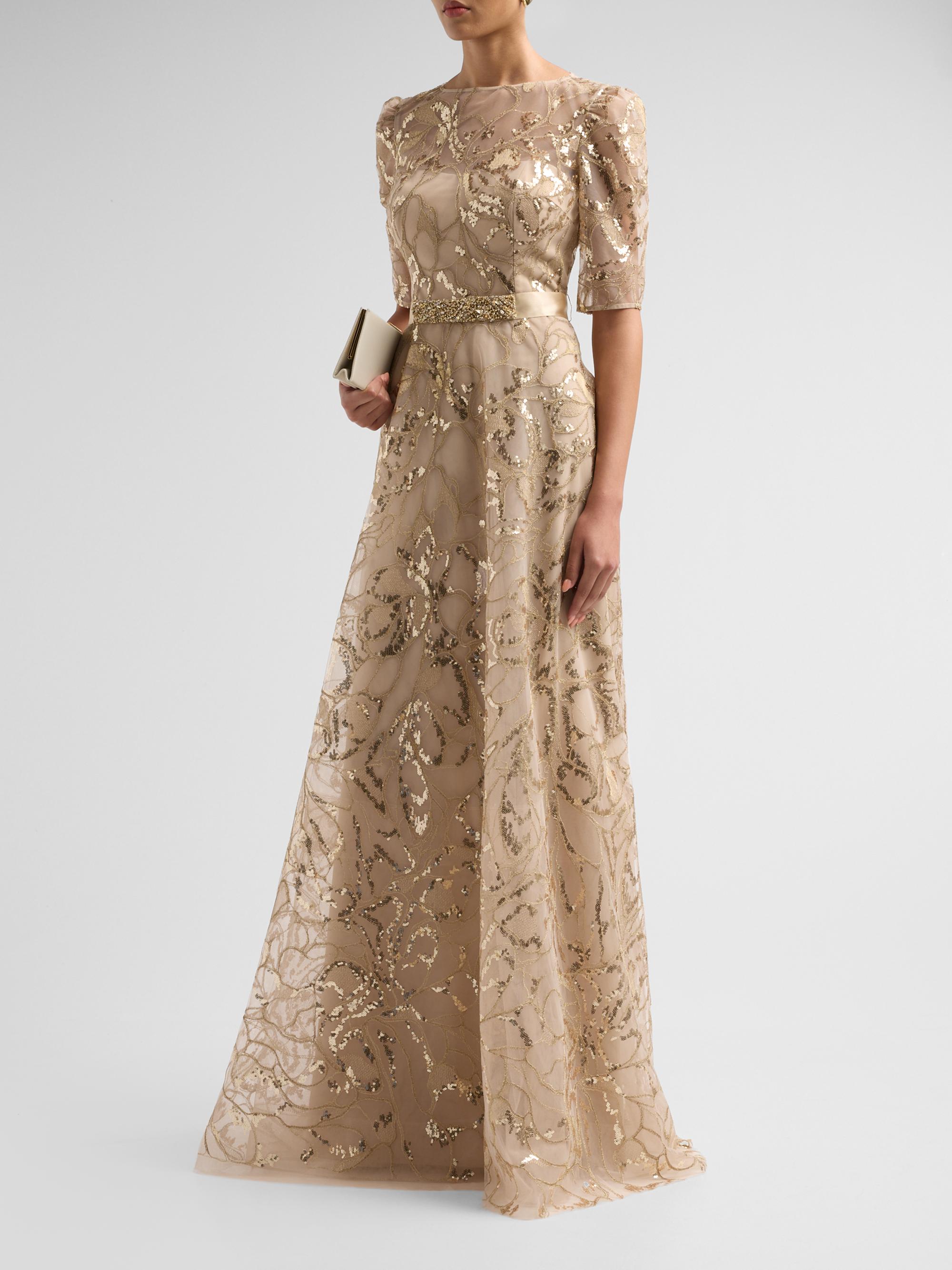 Teri Jon by Rickie Freeman Women's Sequined Floral Tulle Gown - Gold | Thumbnail 4