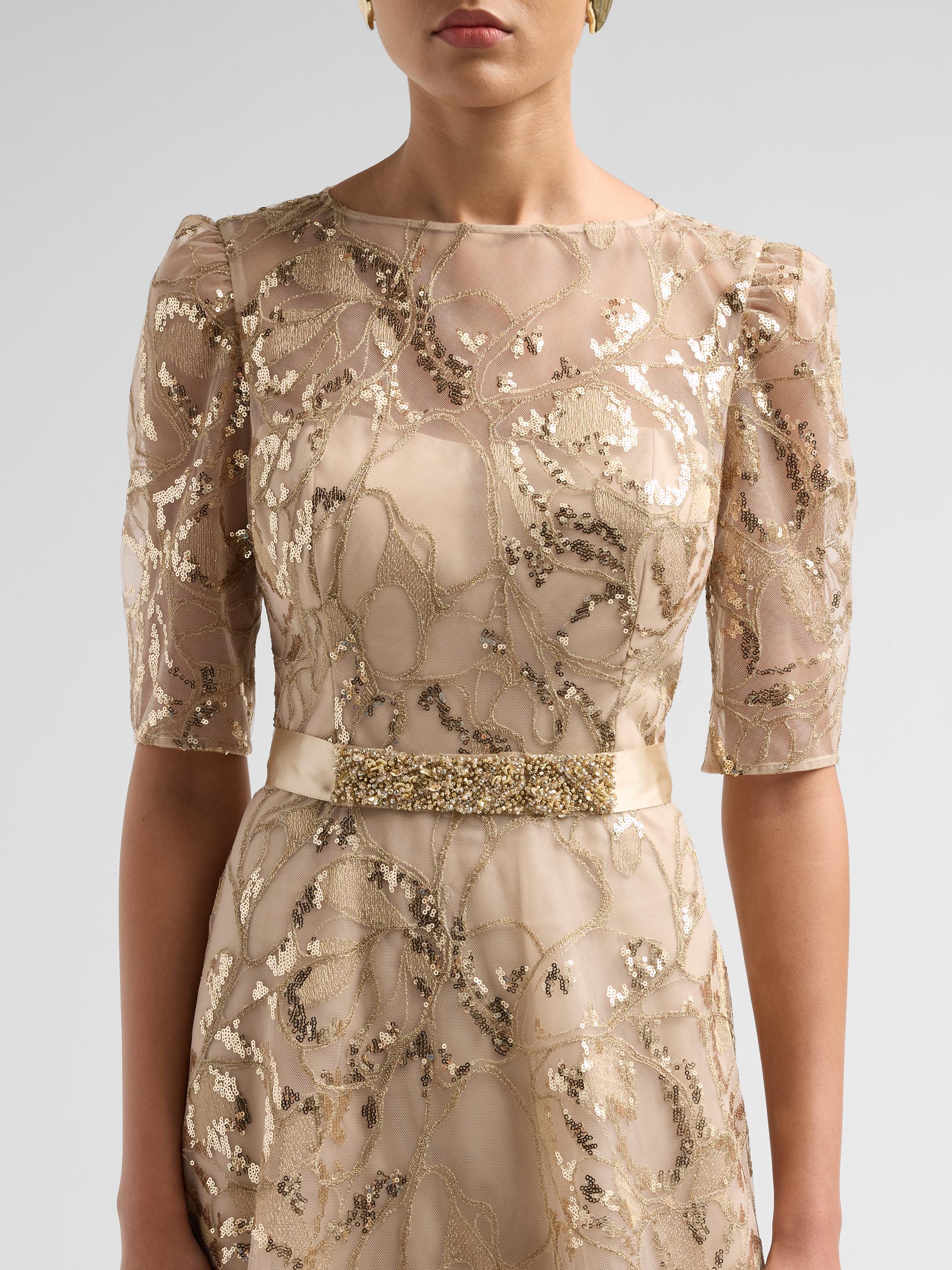 Teri Jon by Rickie Freeman Women's Sequined Floral Tulle Gown - Gold | Thumbnail 5