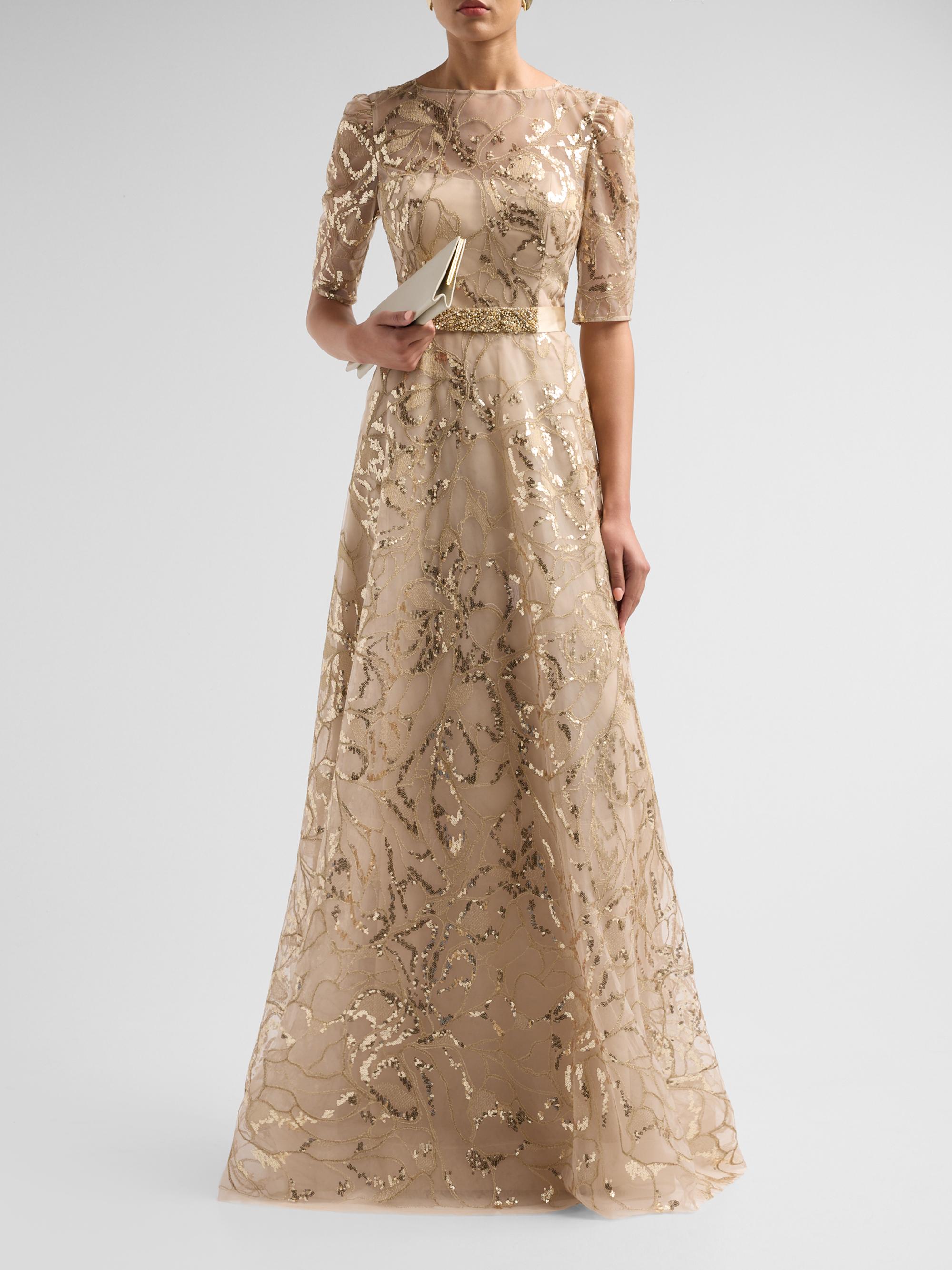 Teri Jon by Rickie Freeman Women's Sequined Floral Tulle Gown - Gold | Thumbnail 2