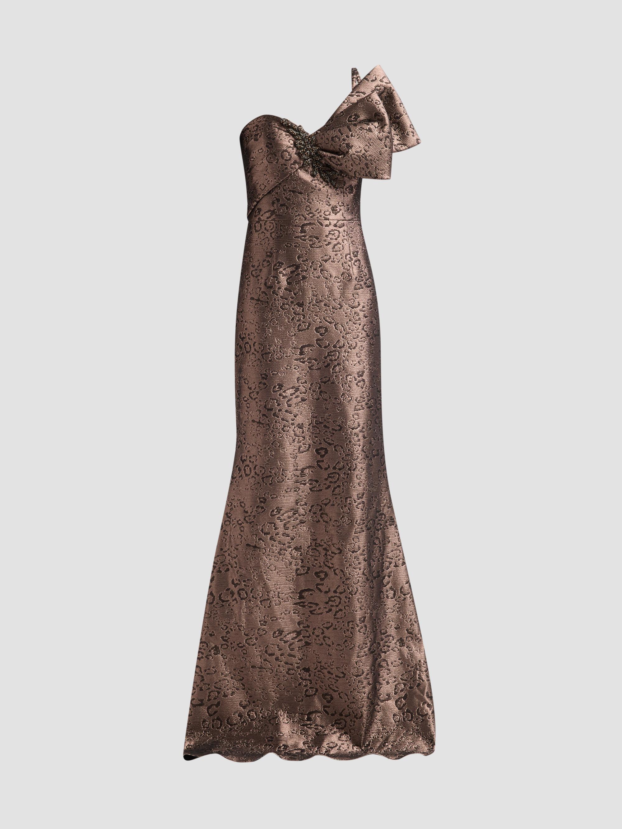 Teri Jon by Rickie Freeman Off-The-Shoulder Ruched Satin Gown