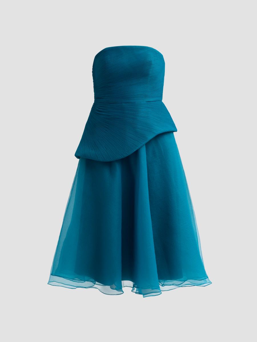 Theia Women's Veda Organza Strapless Midi Dress In Night Swim