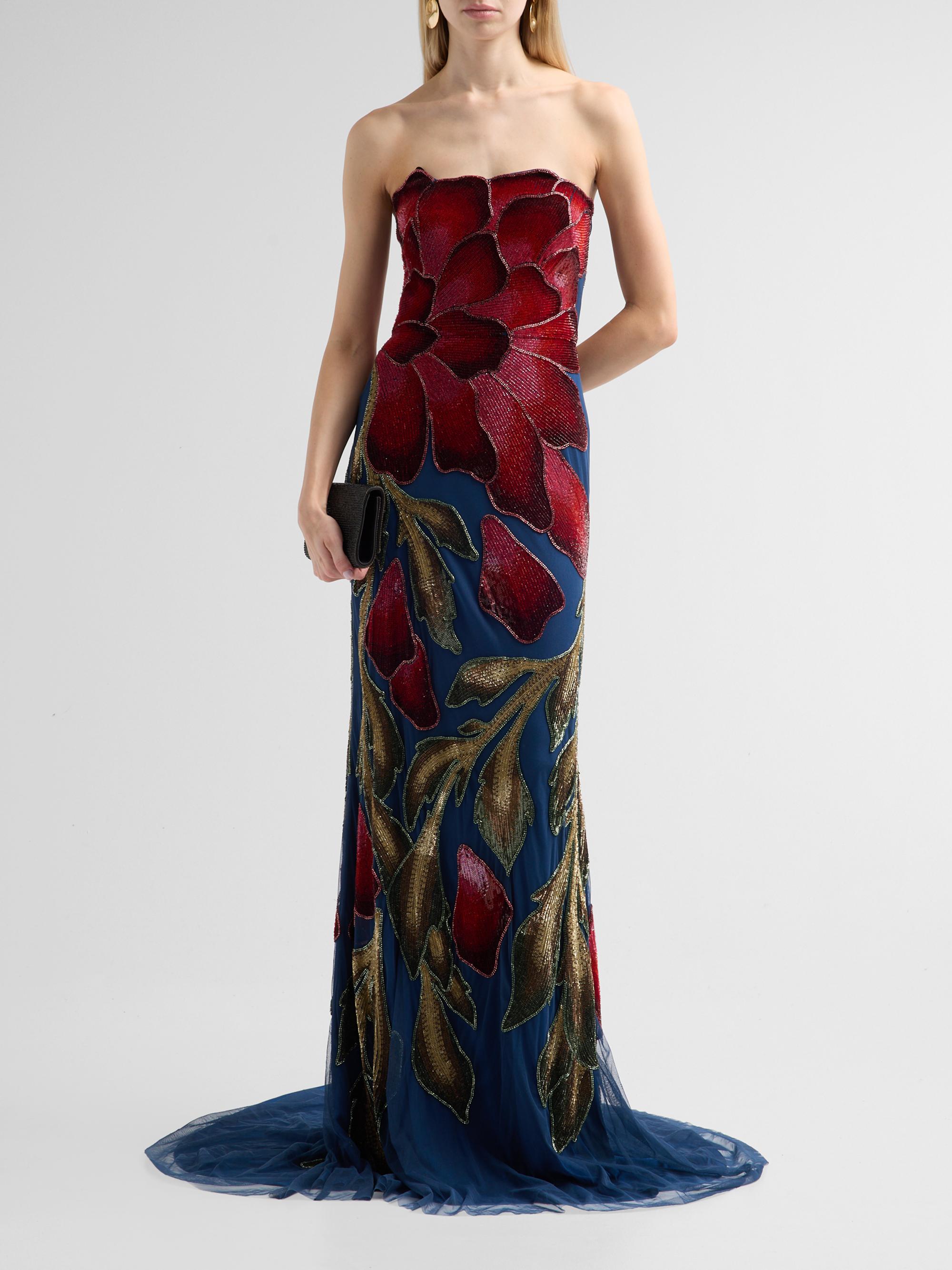 Theia Marie Strapless Beaded Floral Gown | Saks Fifth Avenue