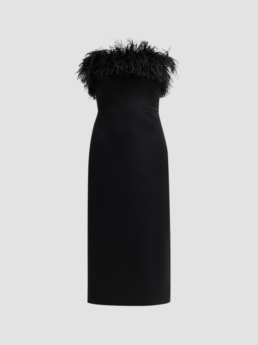 Theia Women's Ginger Feather-trimmed Sheath Dress In Black
