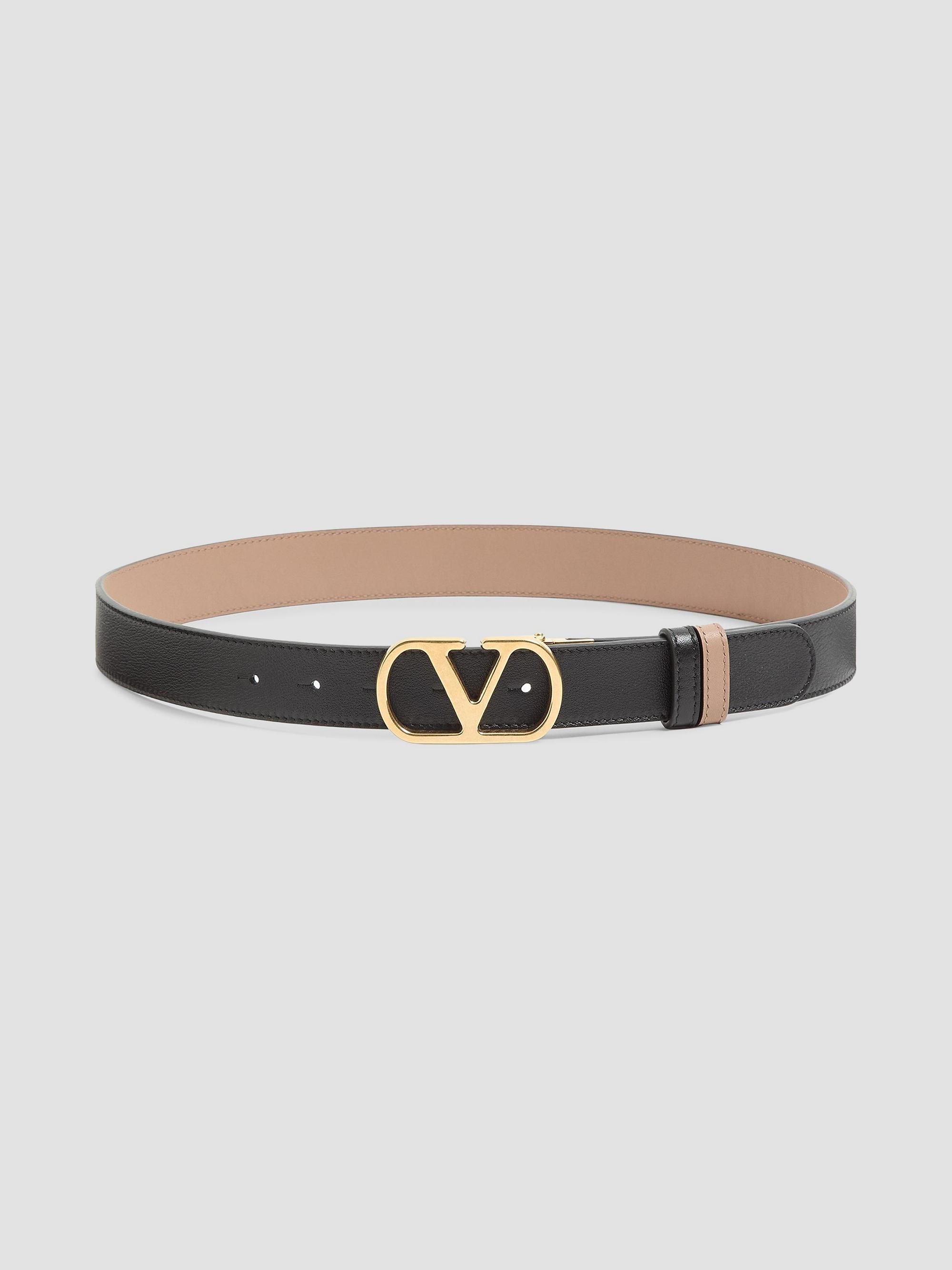 Valentino Garavani Women's VLogo Signature Reversible Shiny Calfskin Belt, 30MM - Beige Black | Thumbnail 5