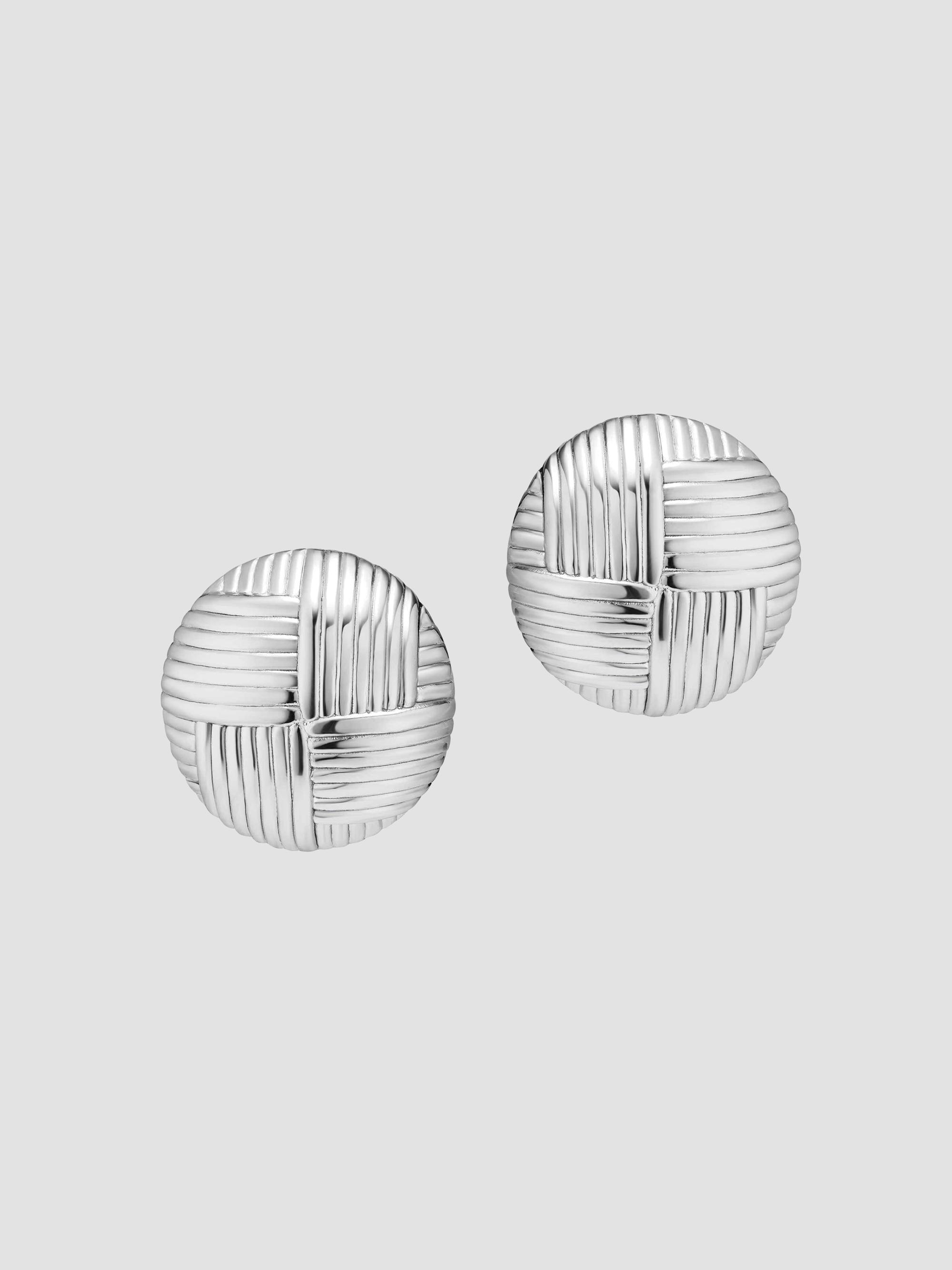Oradina Women's Woven Button Earrings in Sterling Silver - Silver