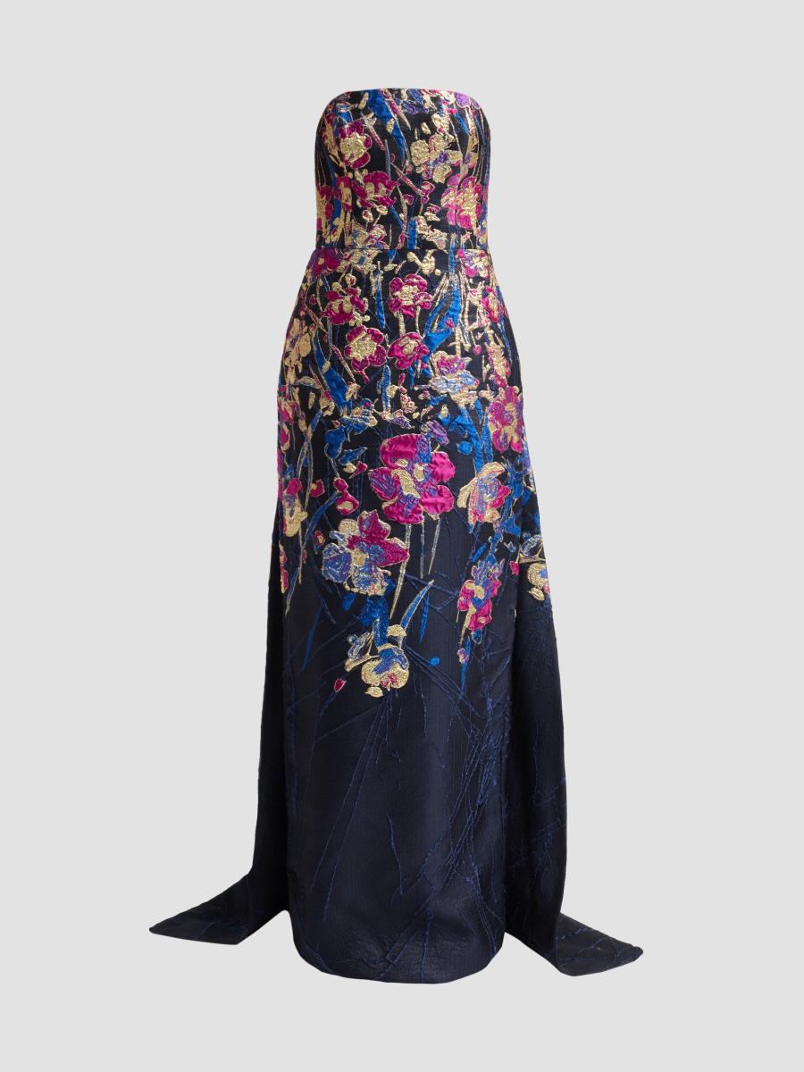 Amsale Women's Strapless Column Gown In Navy Fuchsia
