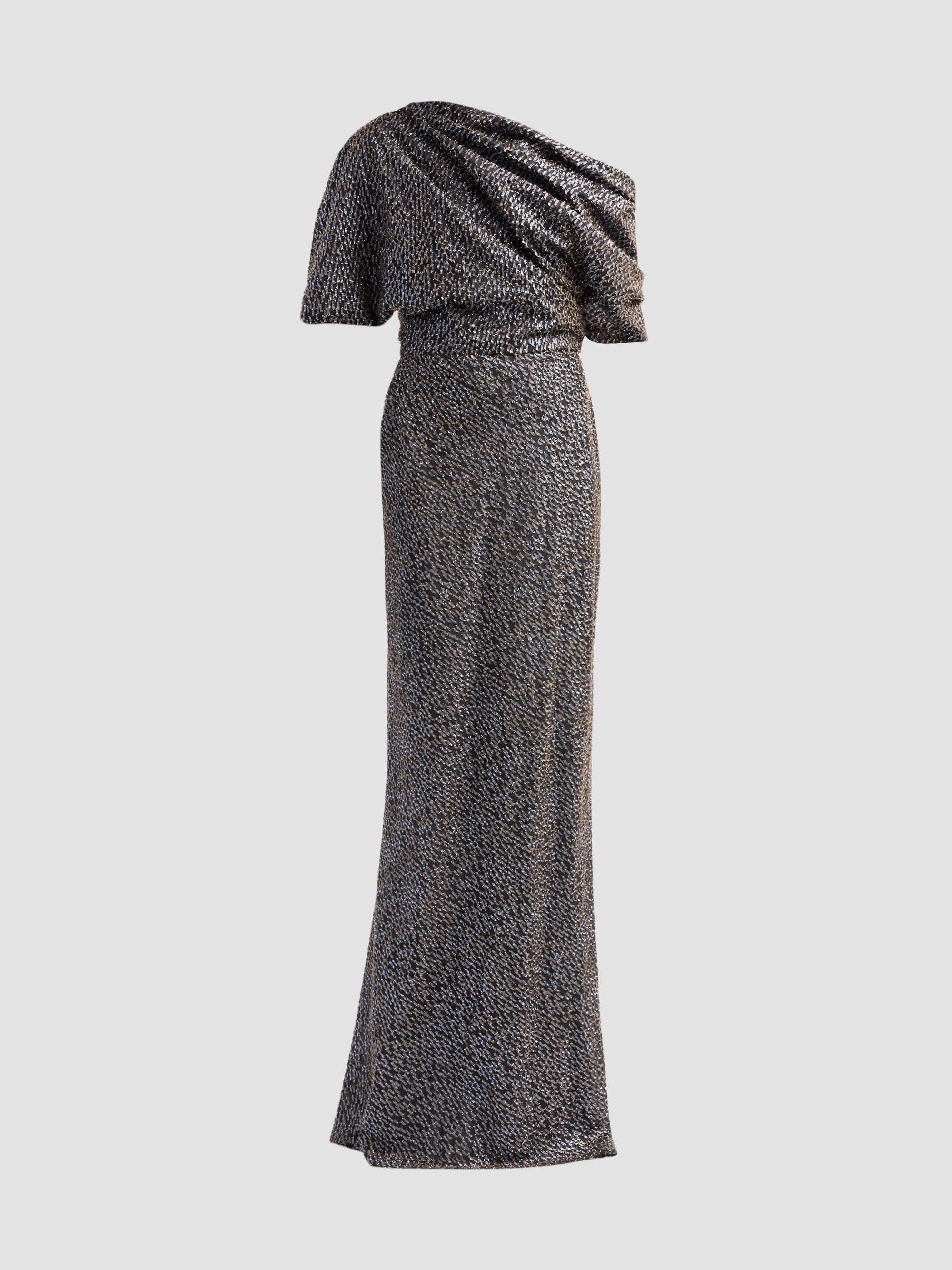 dark grey one shoulder dress Amsale Satin One-Shoulder Gown Edit:Spring