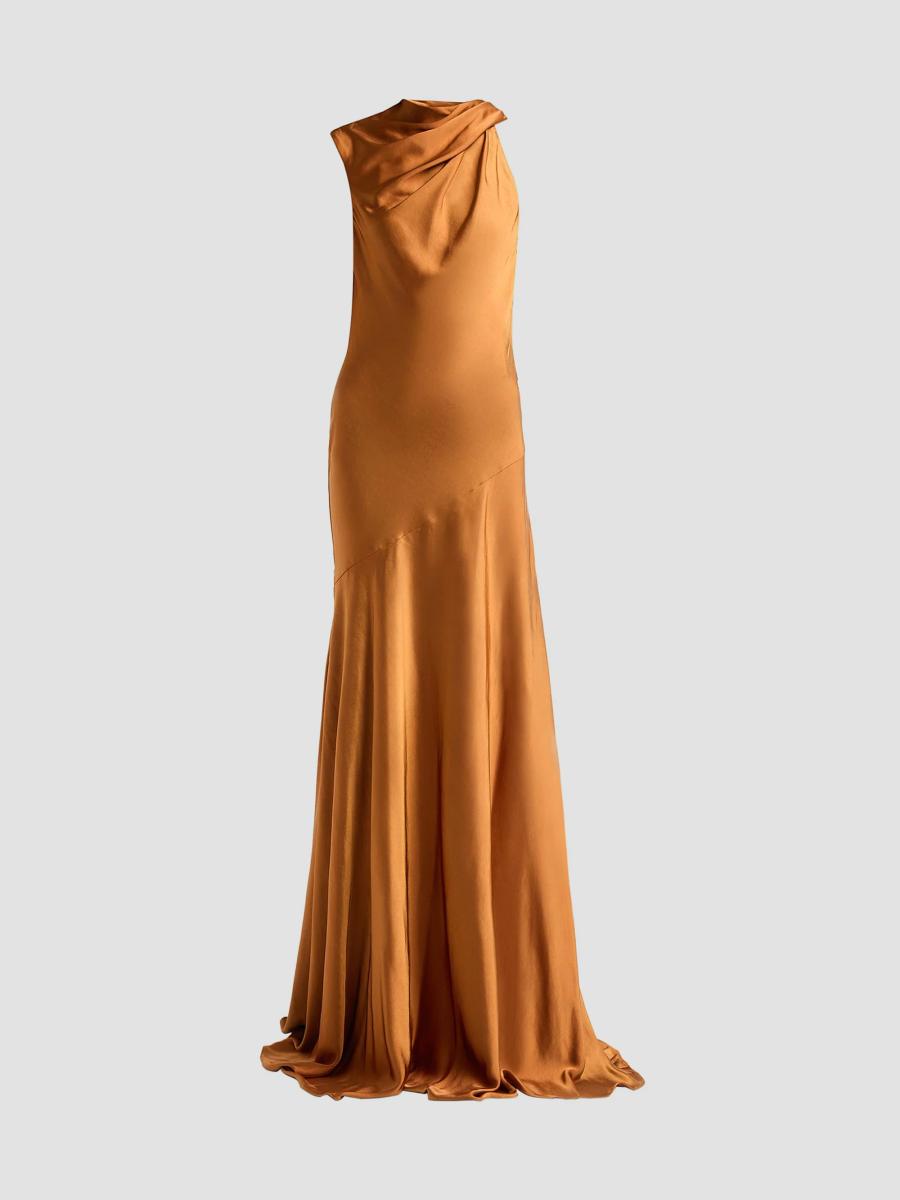 Amsale Women's Liquid Satin Draped Gown In Copper