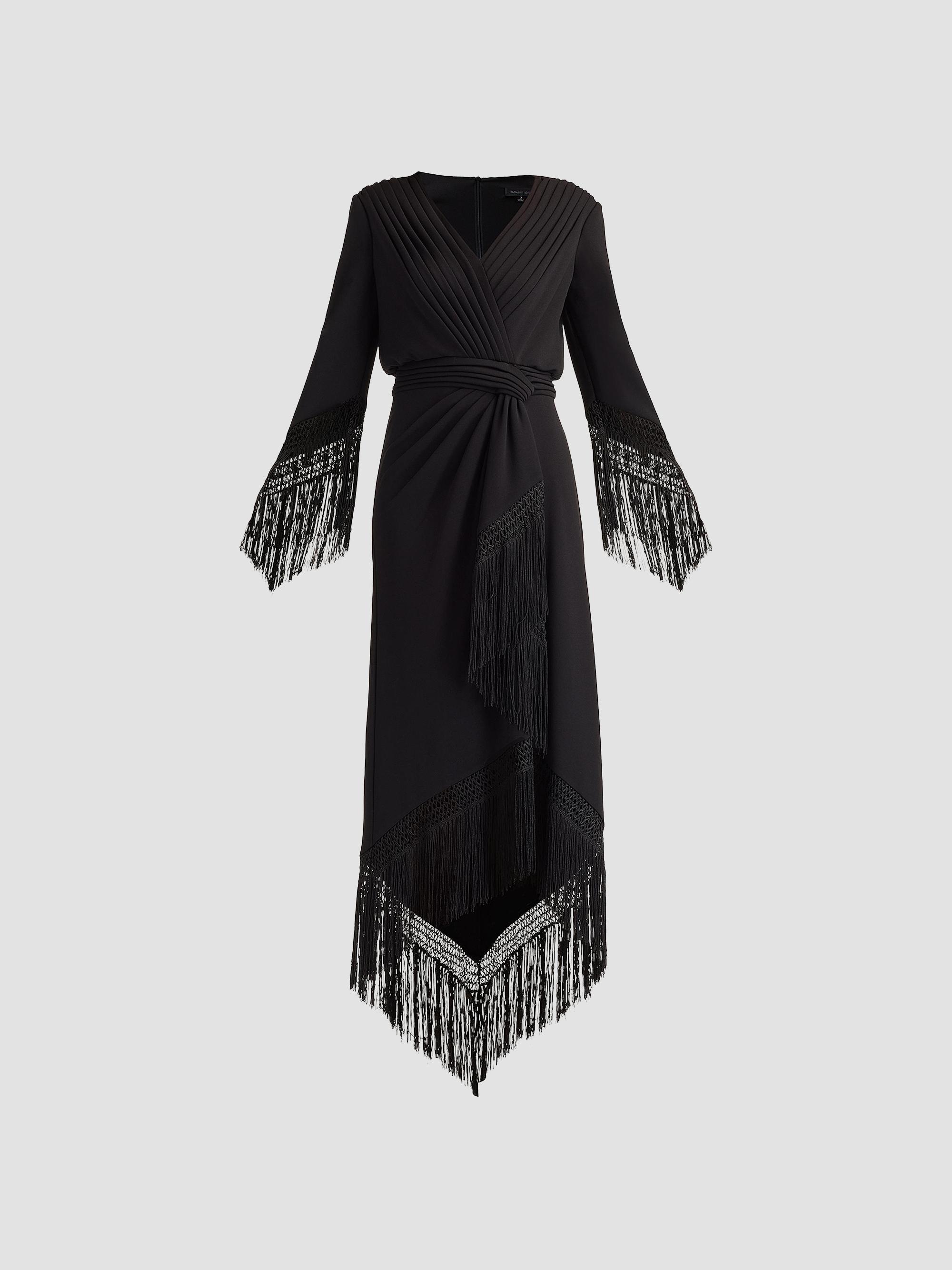 Tadashi Shoji Women's Fringe-Hem Cocktail Dress - Black