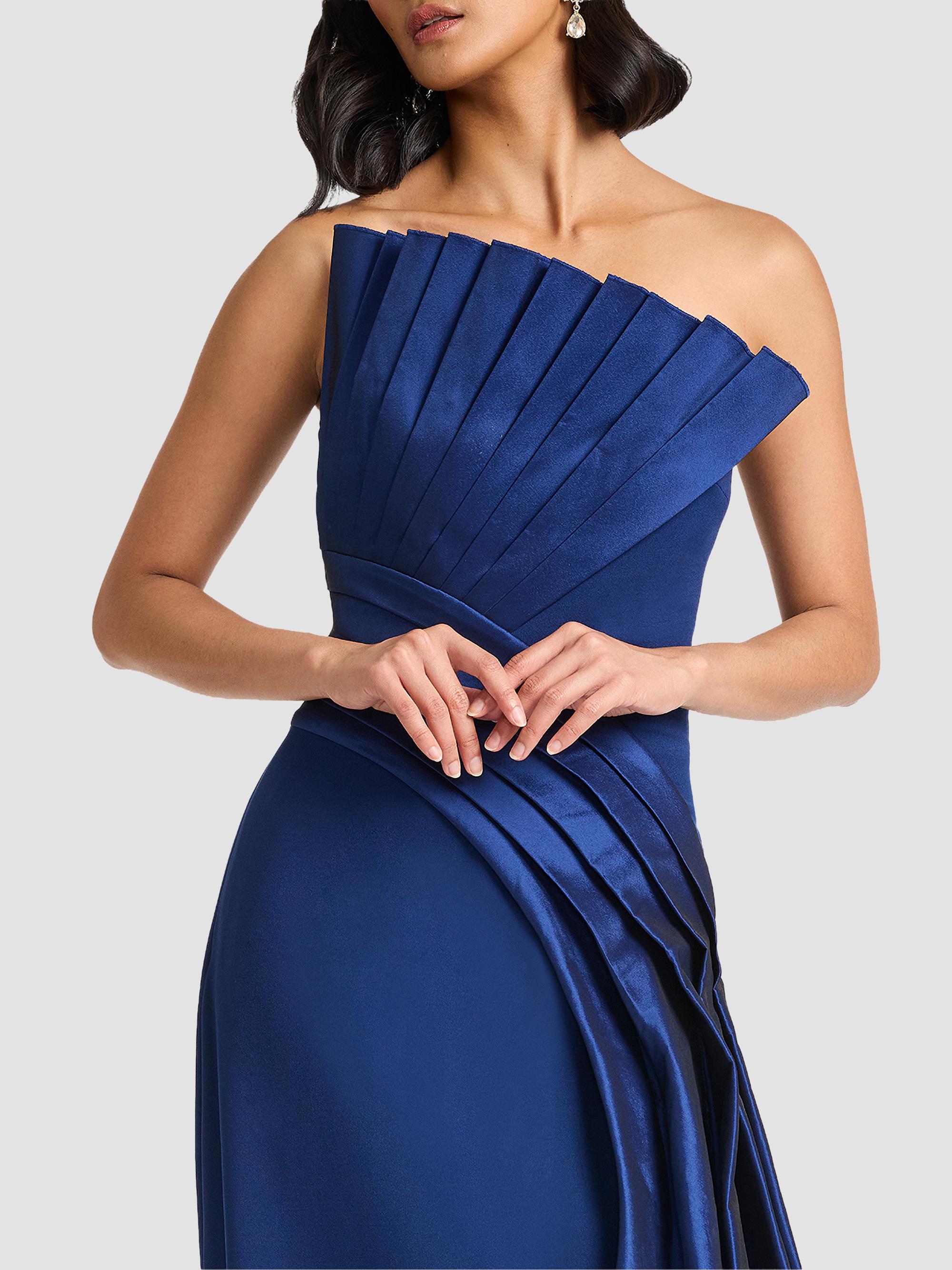 Tadashi Shoji Women's Belair Draped Taffeta & Crepe Strapless Gown - Navy | Thumbnail 4