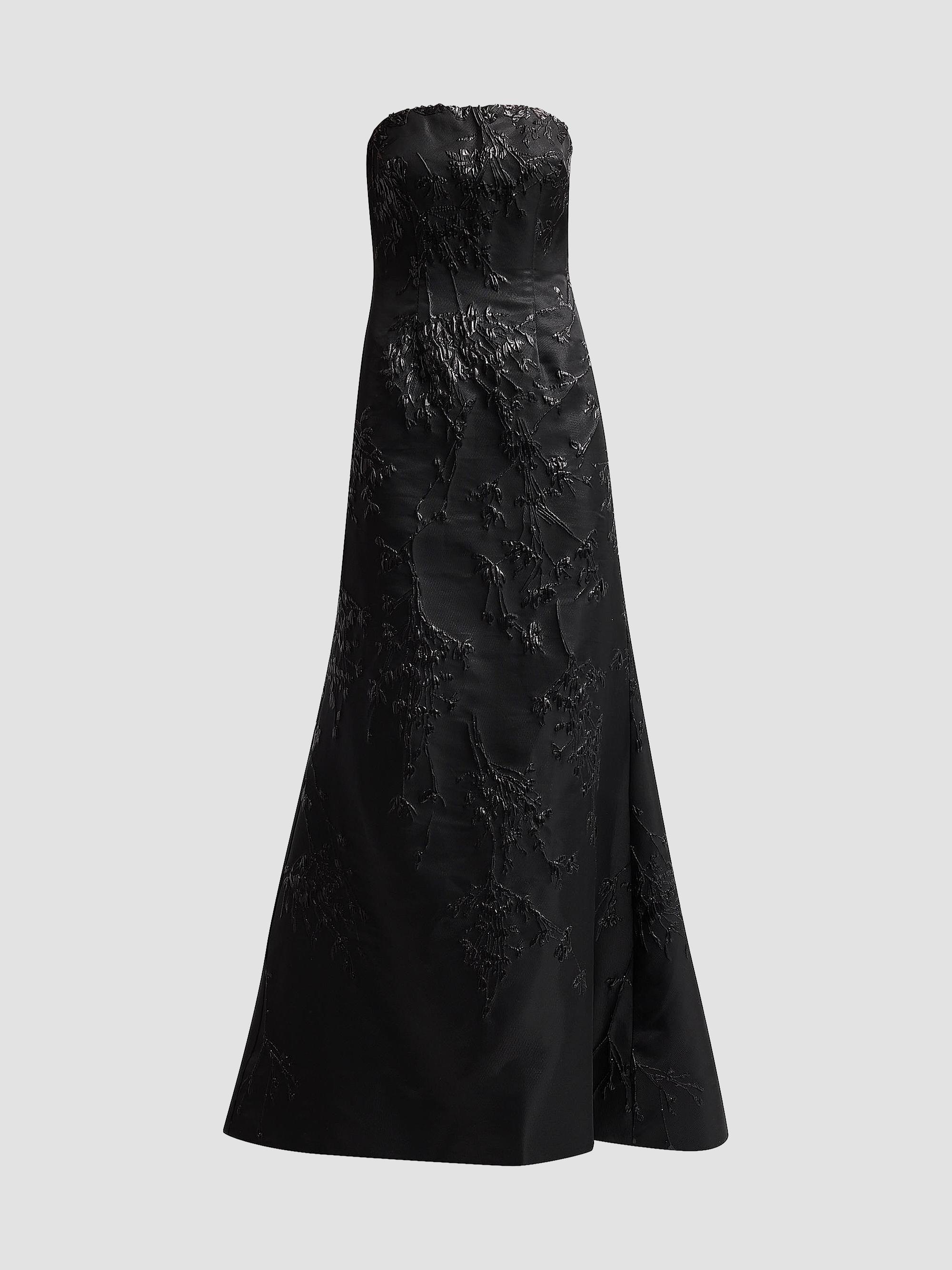Embellished Jacquard Strapless Gown