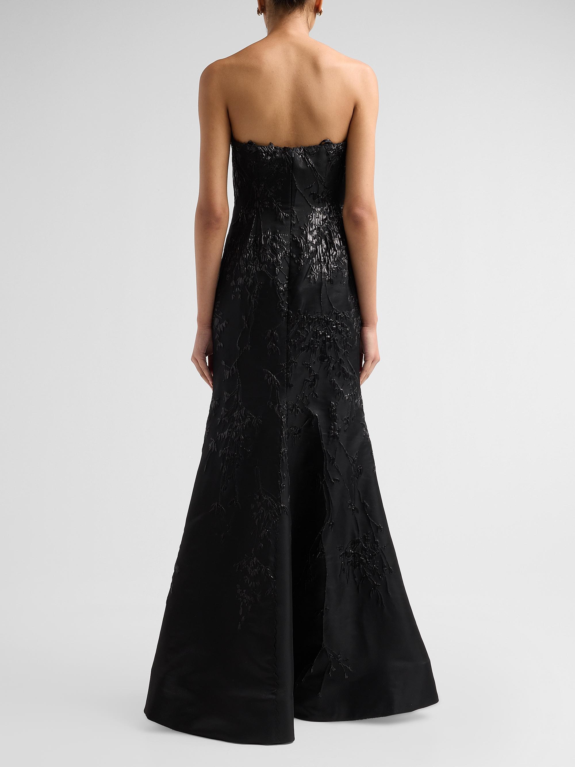 Embellished Jacquard Strapless Gown