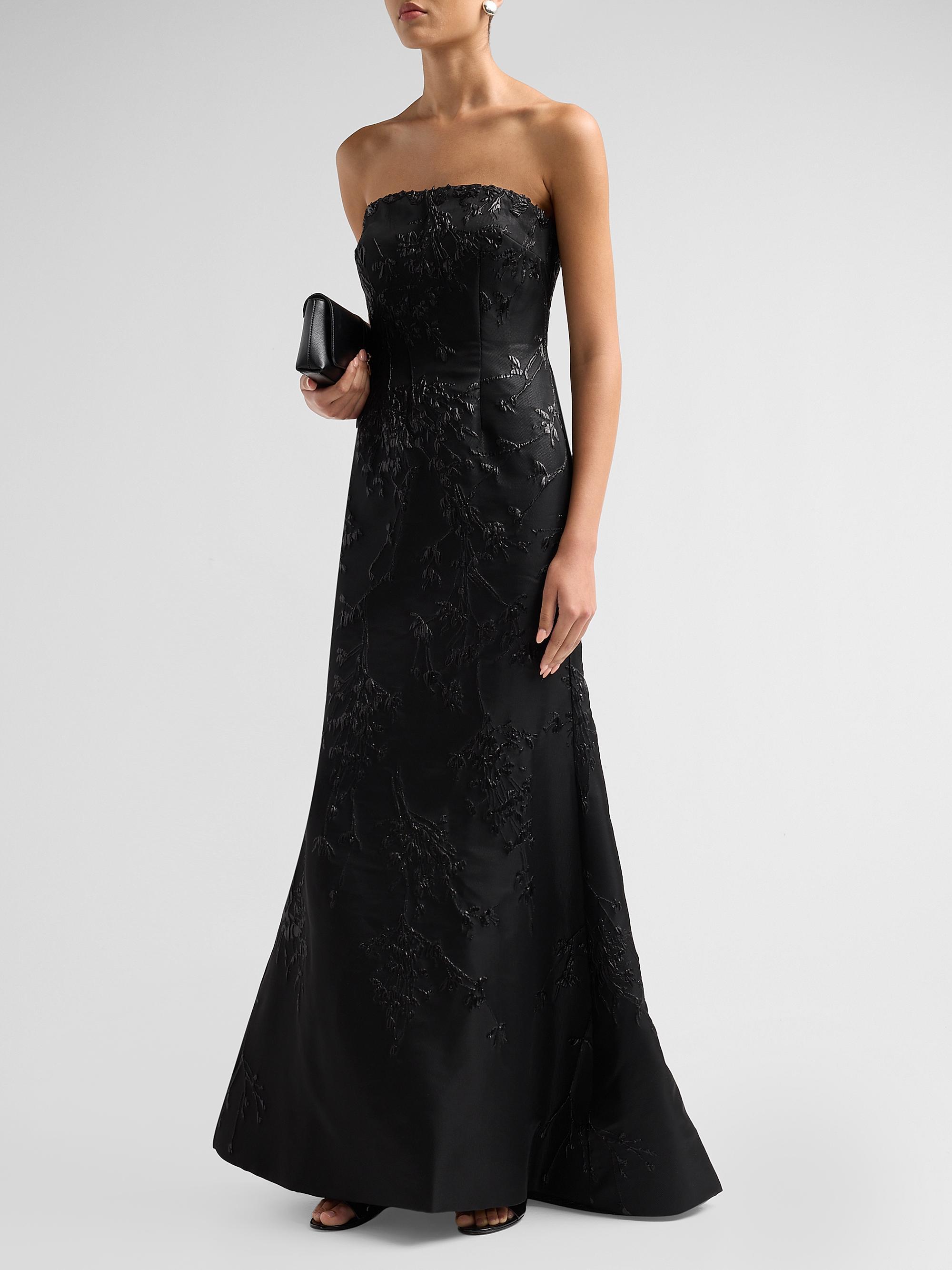 Embellished Jacquard Strapless Gown