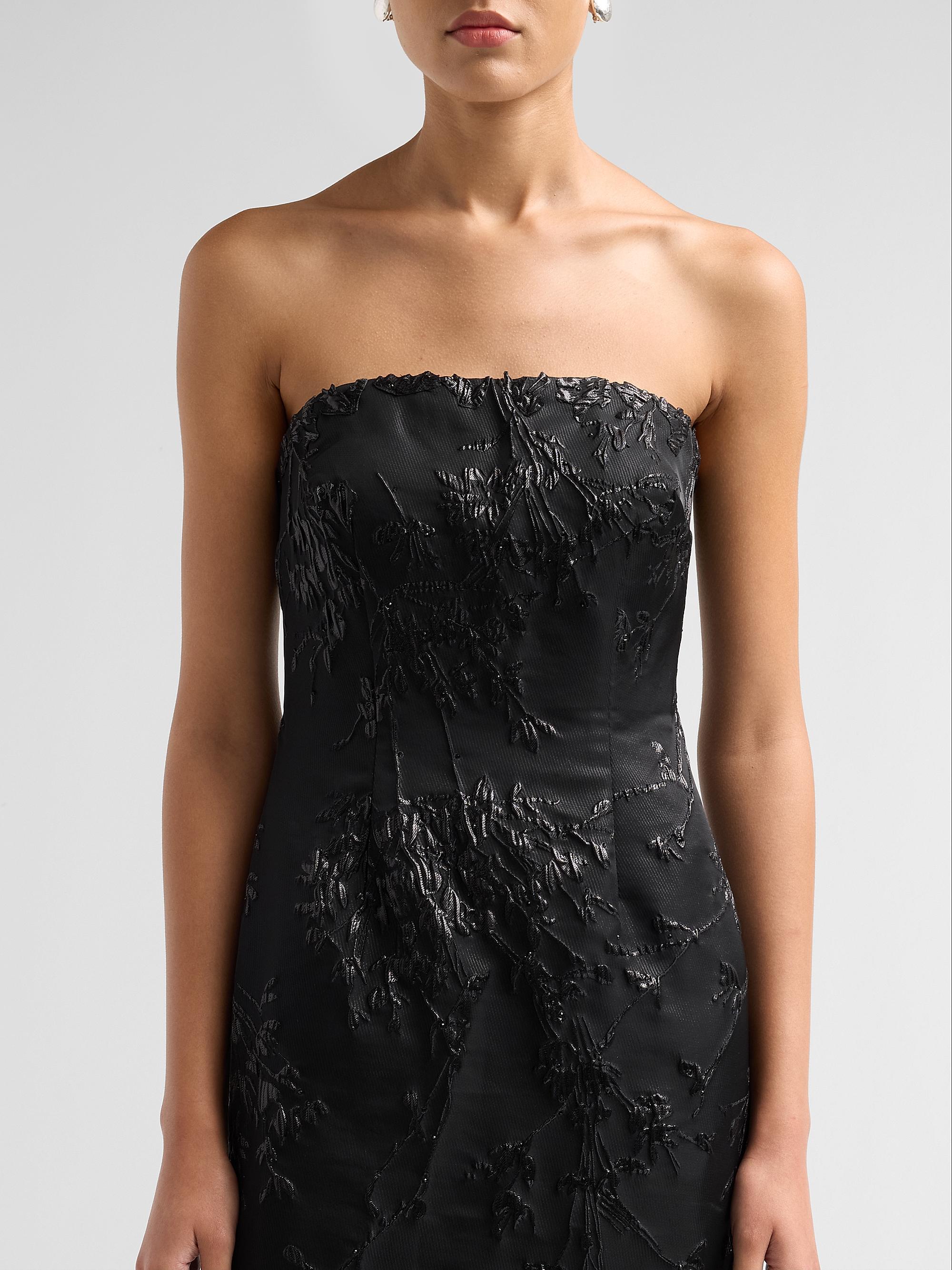 Embellished Jacquard Strapless Gown