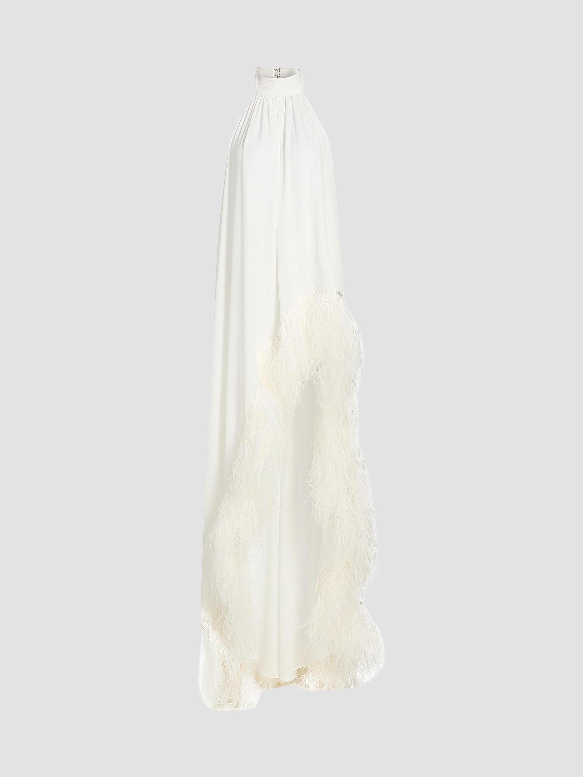 Bronx Banco Women's Madeline Feather-Trim Halterneck Gown - White | Thumbnail 8