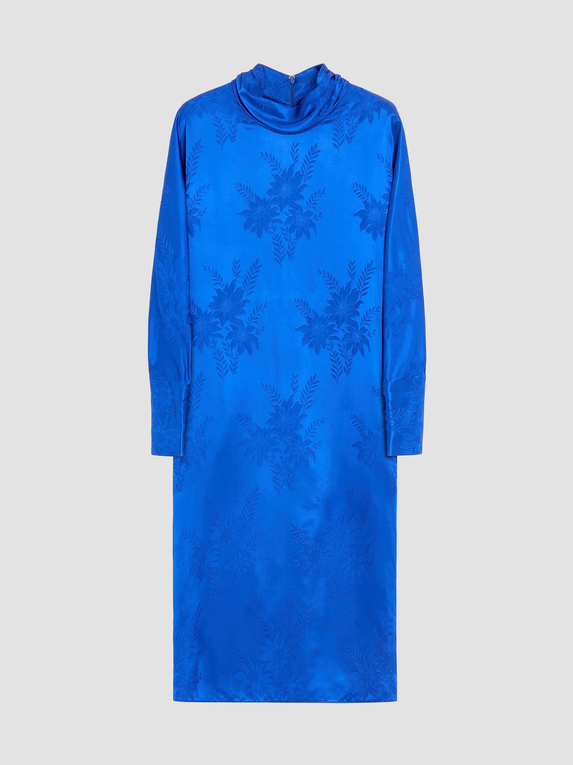 Valentino Garavani Women's Midi Dress in Shiny-Matte Flowerism Sunflowers Jacquard - Cobalt | Thumbnail 8
