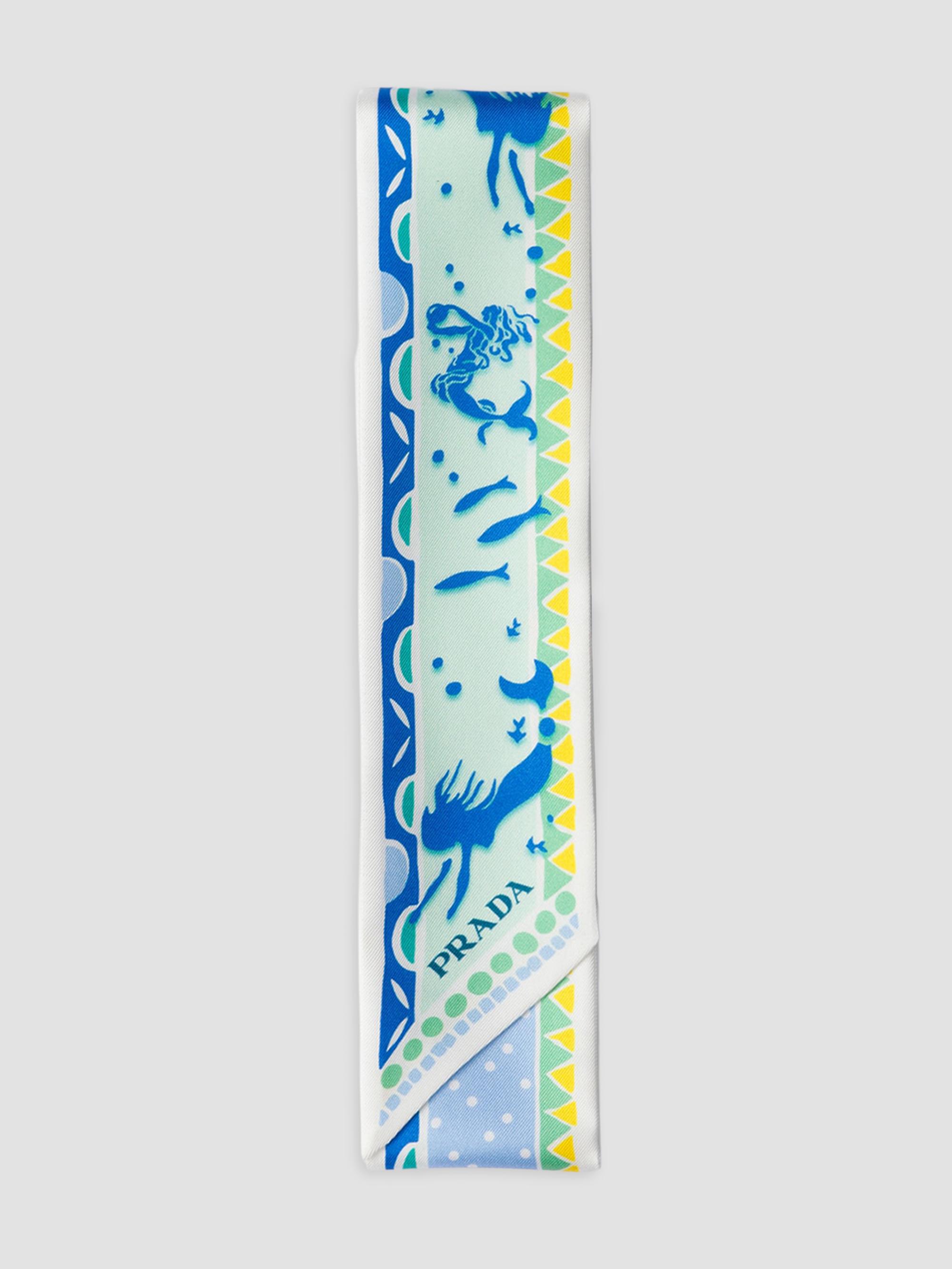 Prada Women's Printed Silk Twill Skinny Scarf - Blue Multi | Thumbnail 4