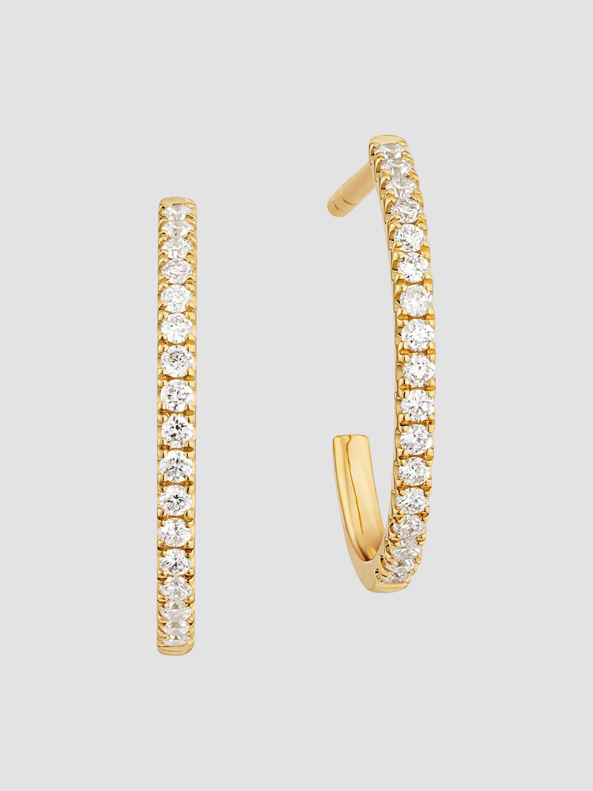 Oradina Women's 14K Yellow Gold Regal Diamond Open Hoops - Gold