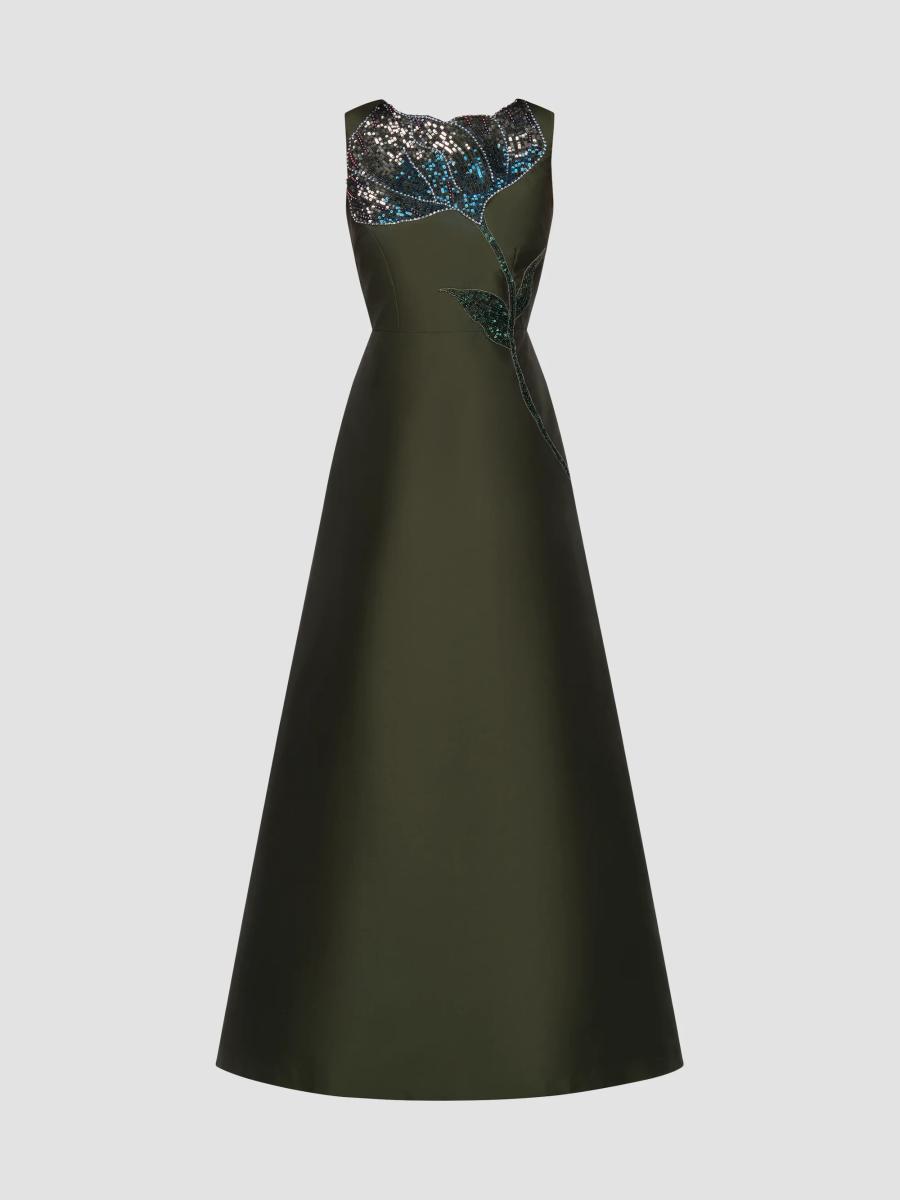 Kay Unger Women's Charlene Beaded Taffeta A-line Gown In Forest Elf