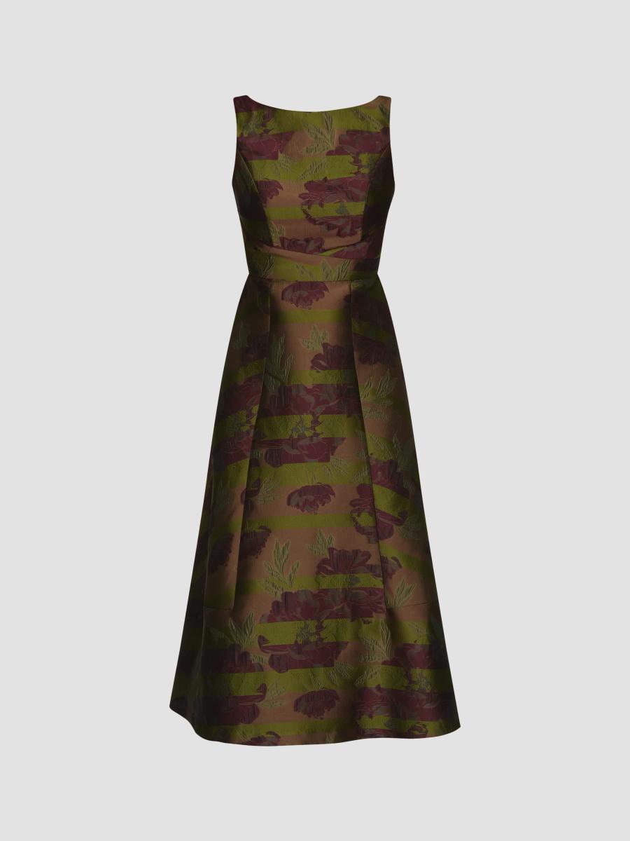 Kay Unger Women's Camilla Floral Stripe Tea-length Gown In Mocha Multi