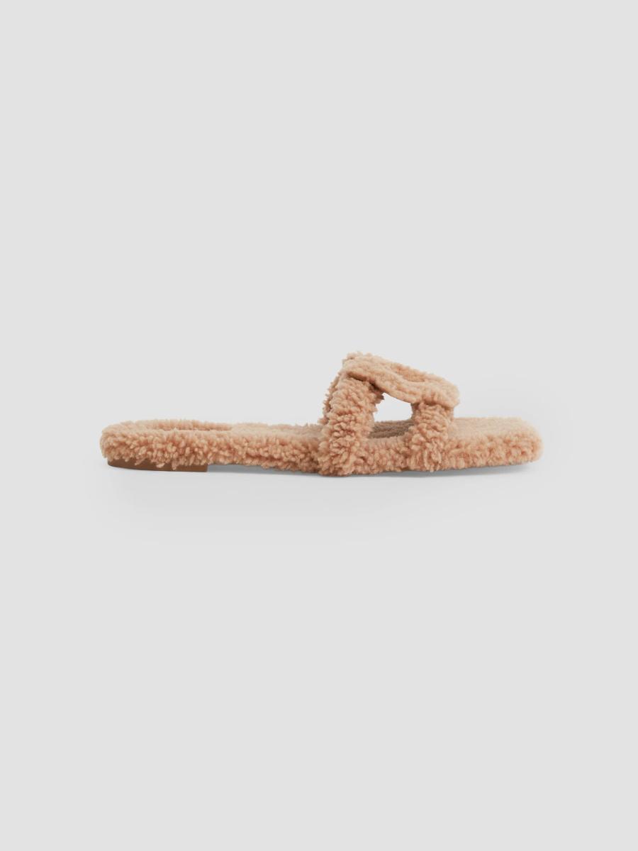 Simkhai Women's Monogram Shearling Sandals In Light Camel