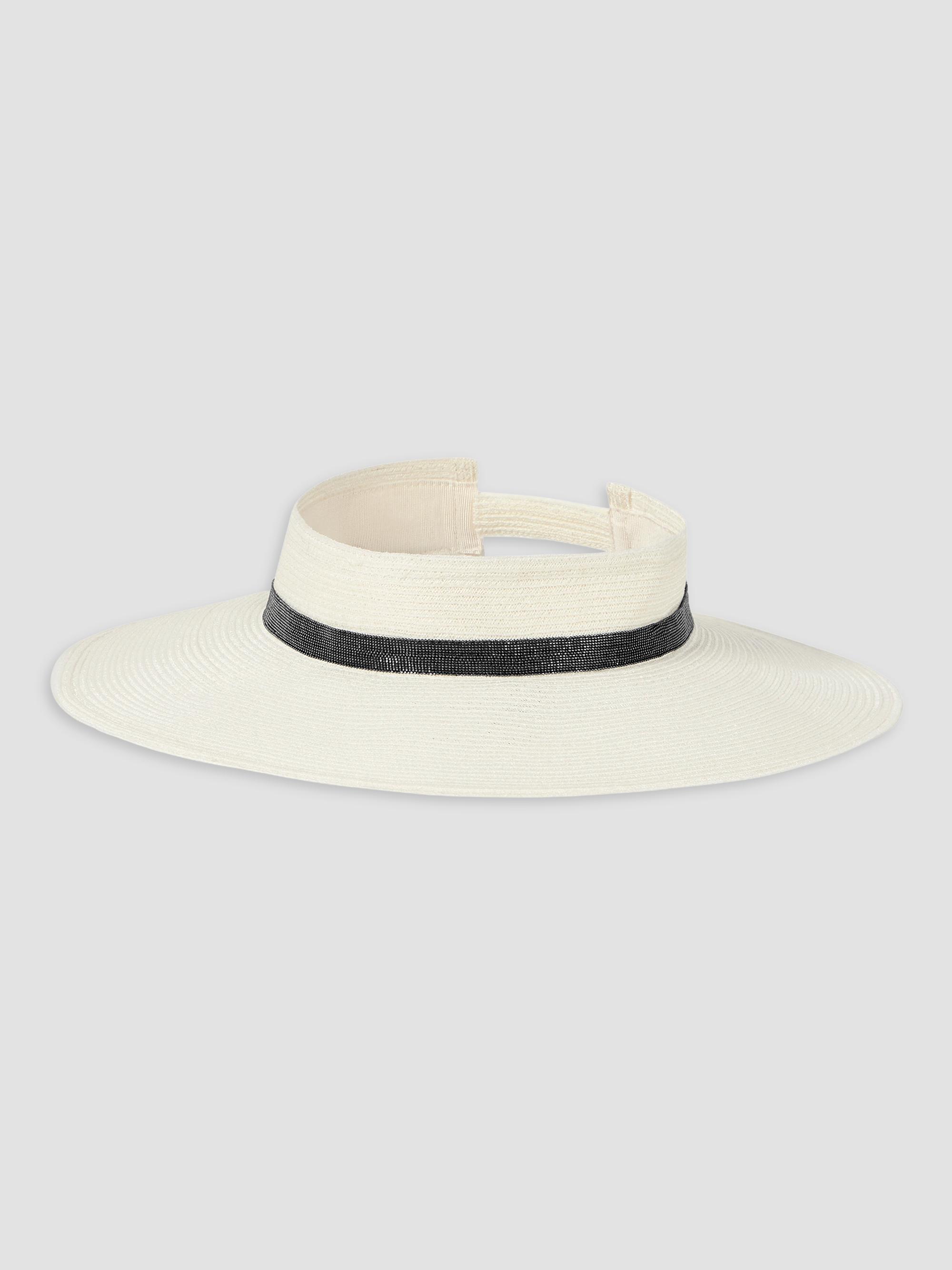Brunello Cucinelli Women's Hemp Visor with Precious Band - White | Thumbnail 4