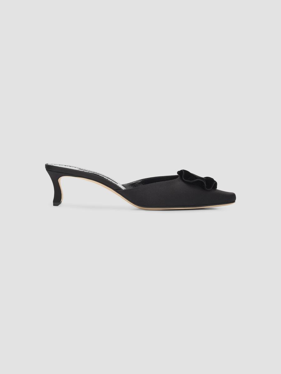 Manolo Blahnik Women's Caulon 50mm Satin Velvet-trimmed Mules In Black