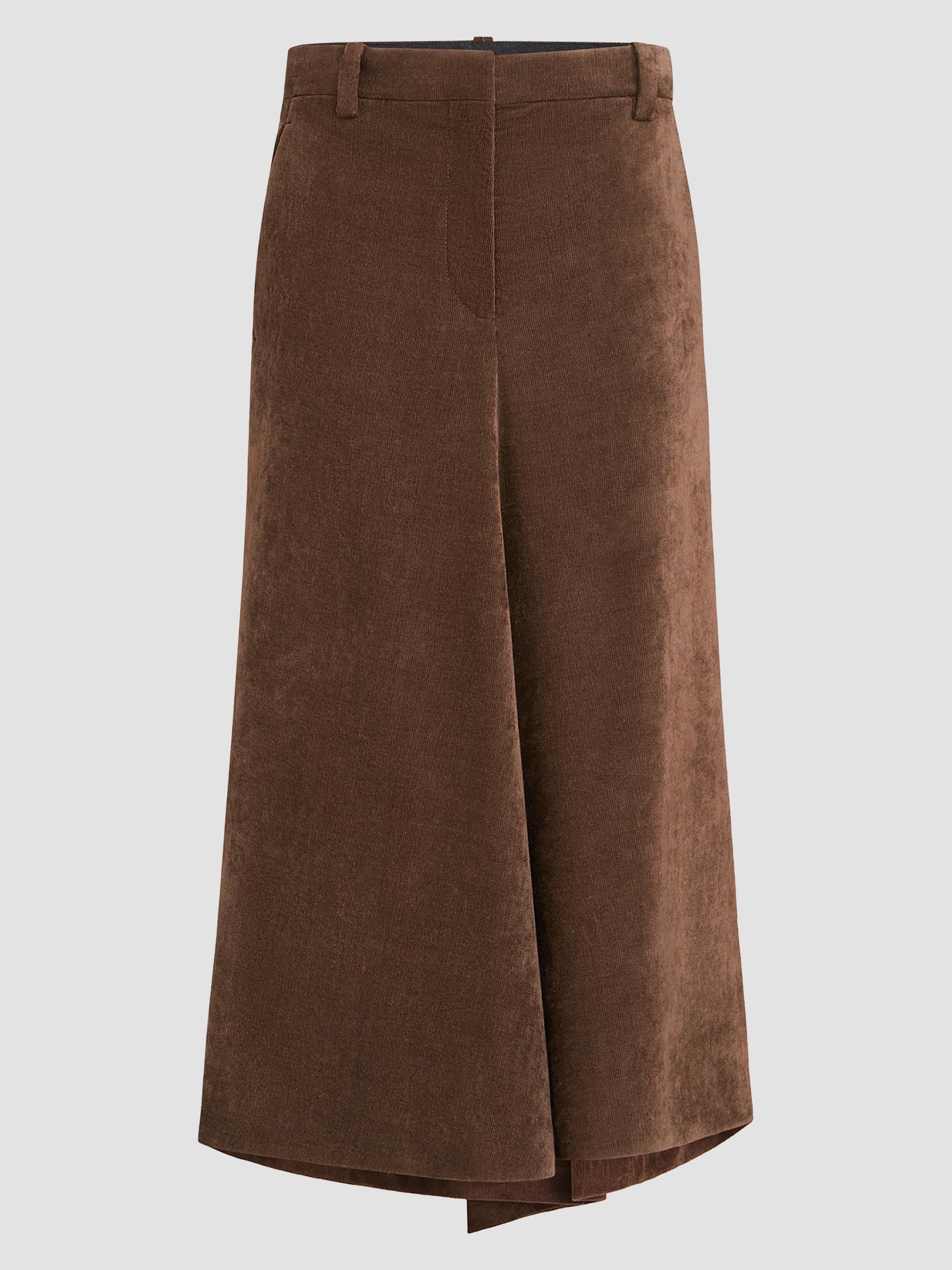 Brunello Cucinelli Women's Fluid Corduroy Flute Skirt with Monili - Cigar | Thumbnail 7