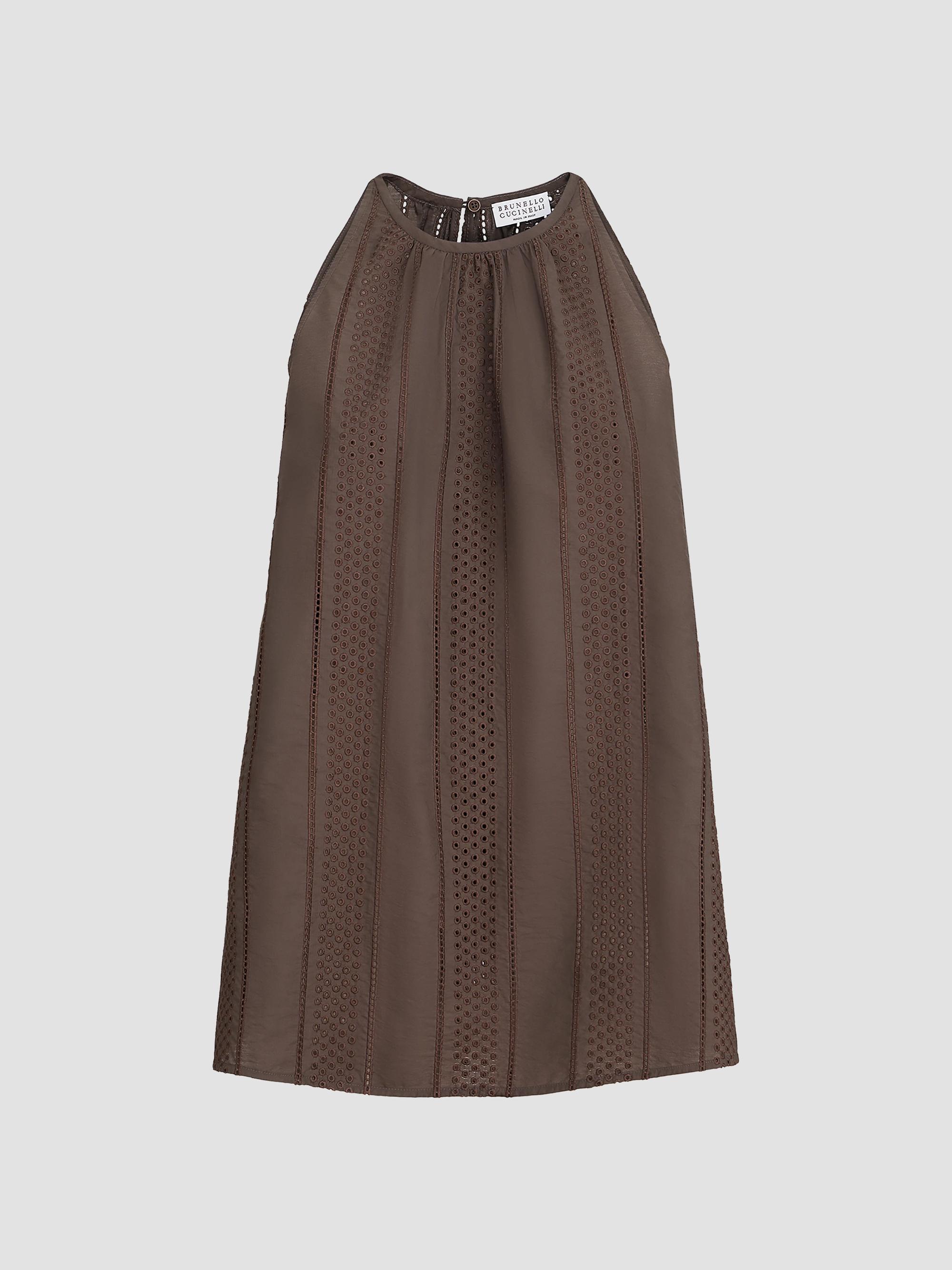 Brunello Cucinelli Women's Techno Cotton Poplin Broderie Anglaise Top - Chocolate | Thumbnail 7