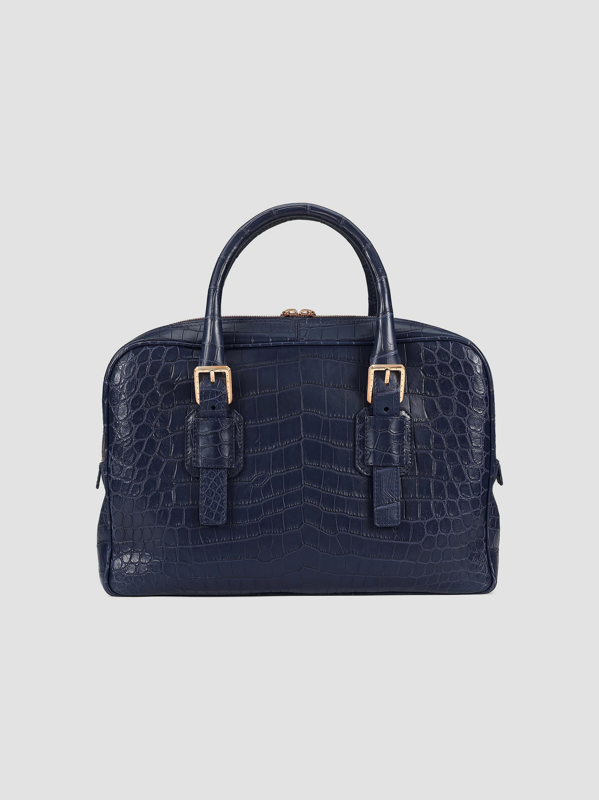 Stefano Ricci Men's Classic Croc Adjustable Portfolio Bag - Dark Blue | Thumbnail 2
