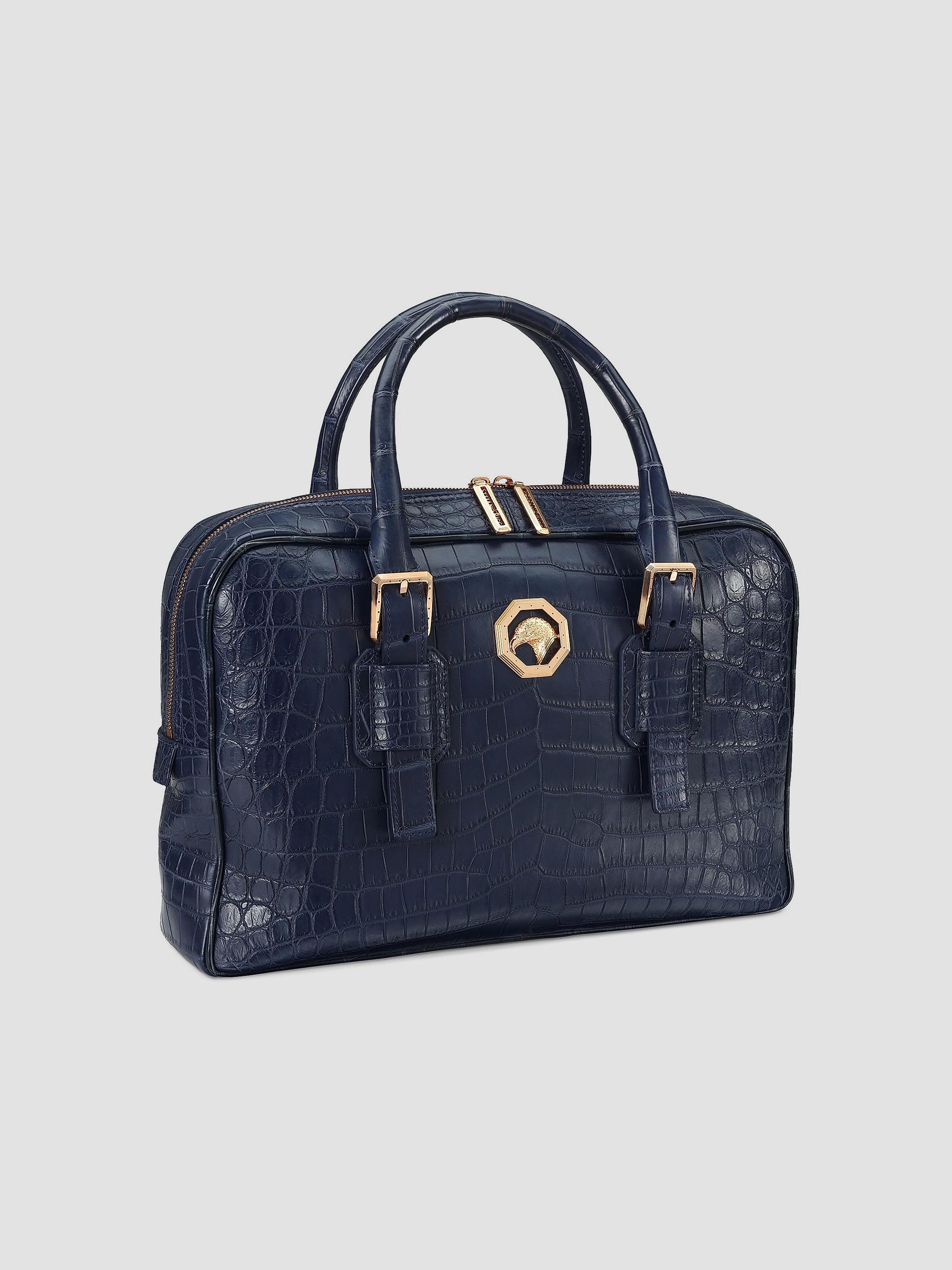 Stefano Ricci Men's Classic Croc Adjustable Portfolio Bag - Dark Blue | Thumbnail 3
