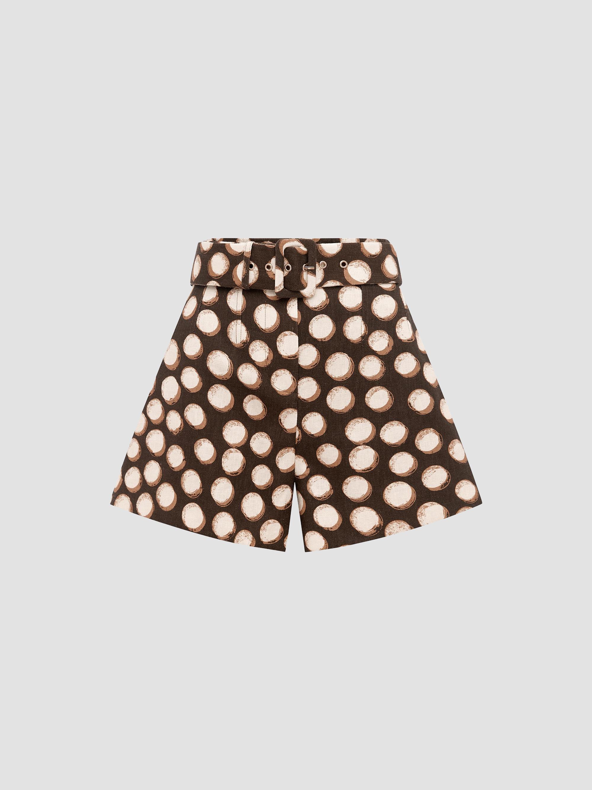ALÉMAIS Women's Paula Polka Dot Linen Corset-Style Shorts - Chocolate