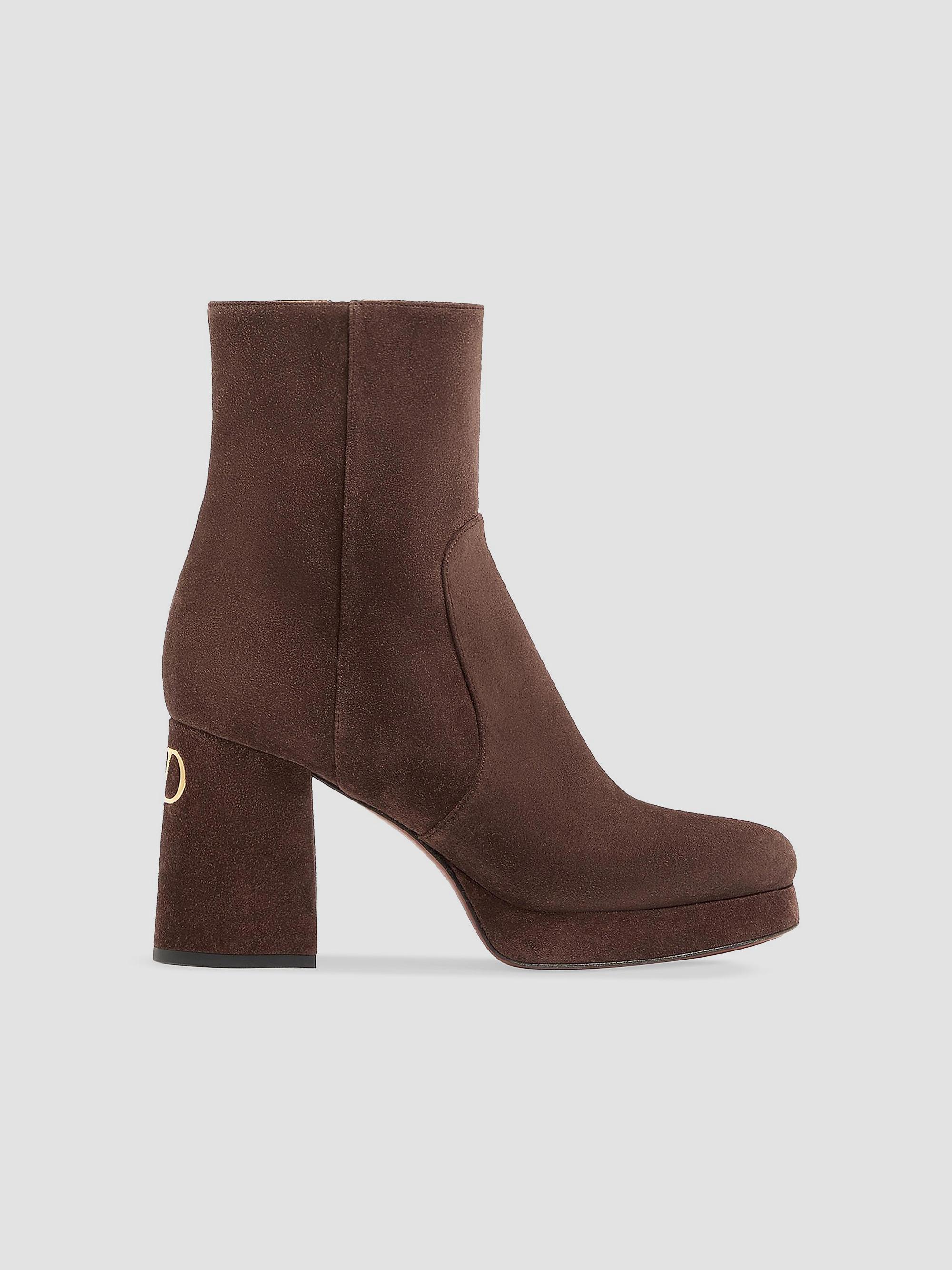 Valentino Garavani Women's Fawcette 90MM Platform Ankle Boots in Split Leather - Ebony | Thumbnail 8