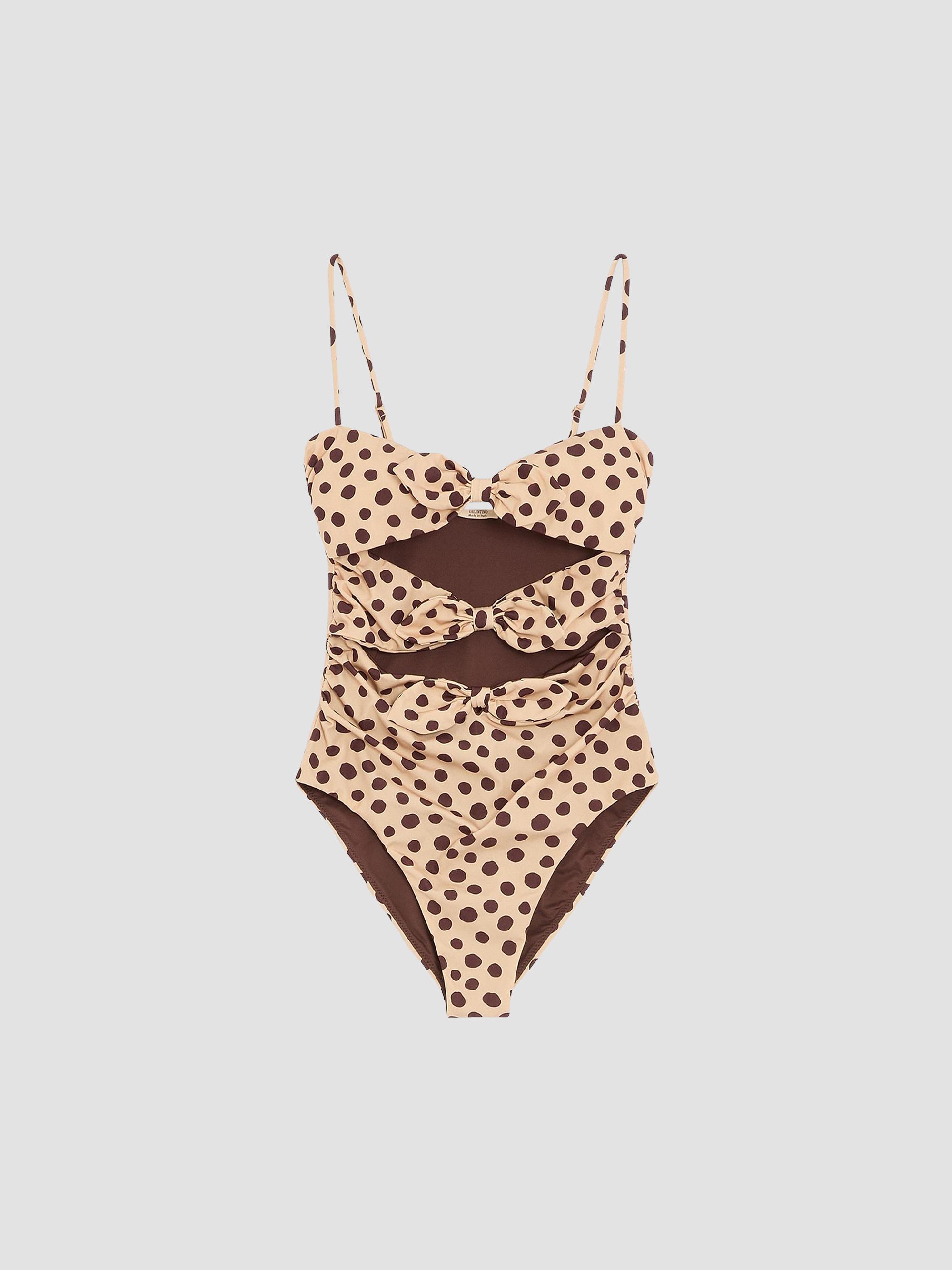 Valentino Garavani Women's Lycra One-Piece Swimsuit in Plus De Pois Dalmata Polka Dot - Beige Chocolate | Thumbnail 9