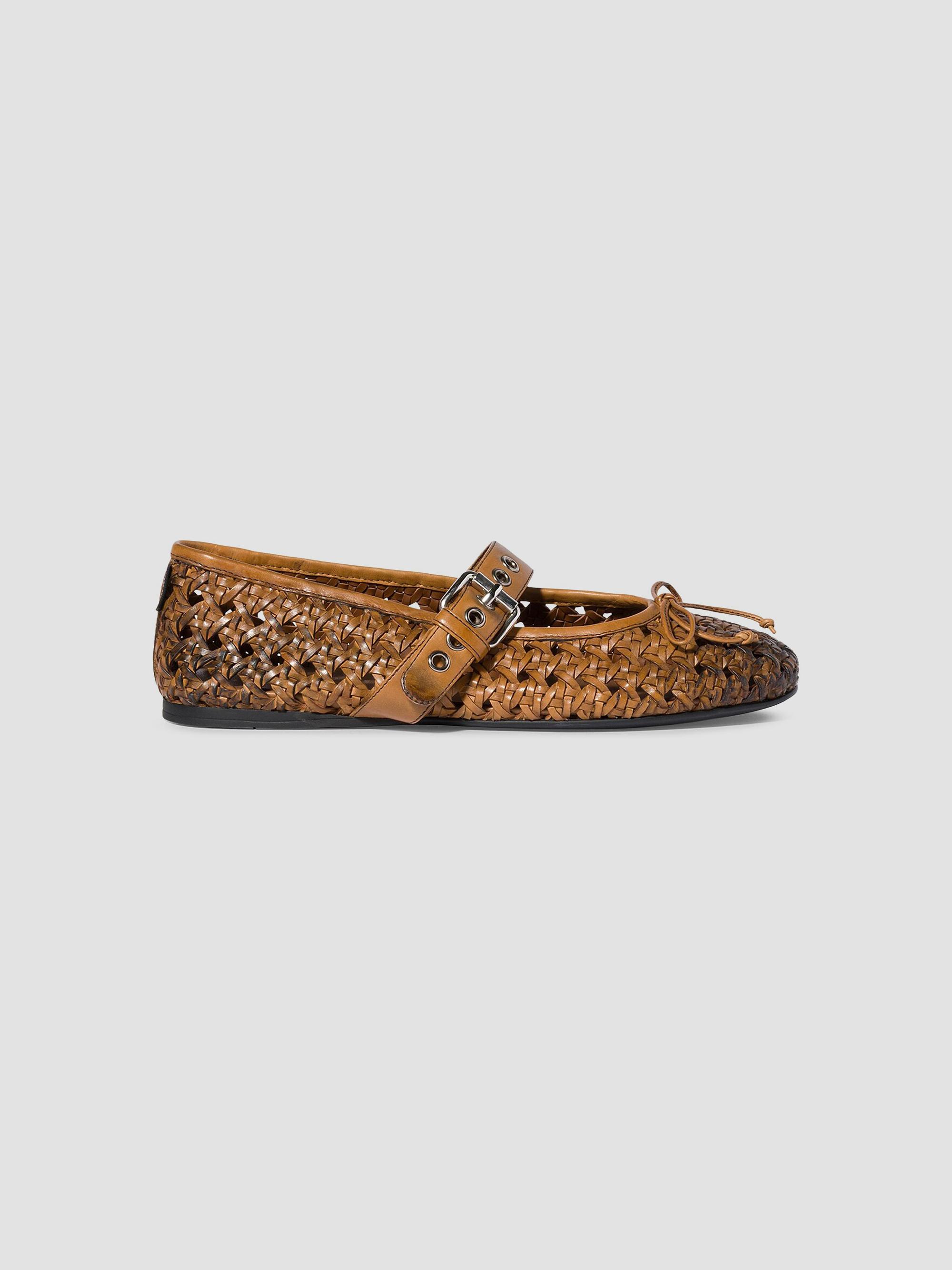 Miu Miu Women's Woven Leather Ballerinas with Strap and Buckle - Brown | Thumbnail 4