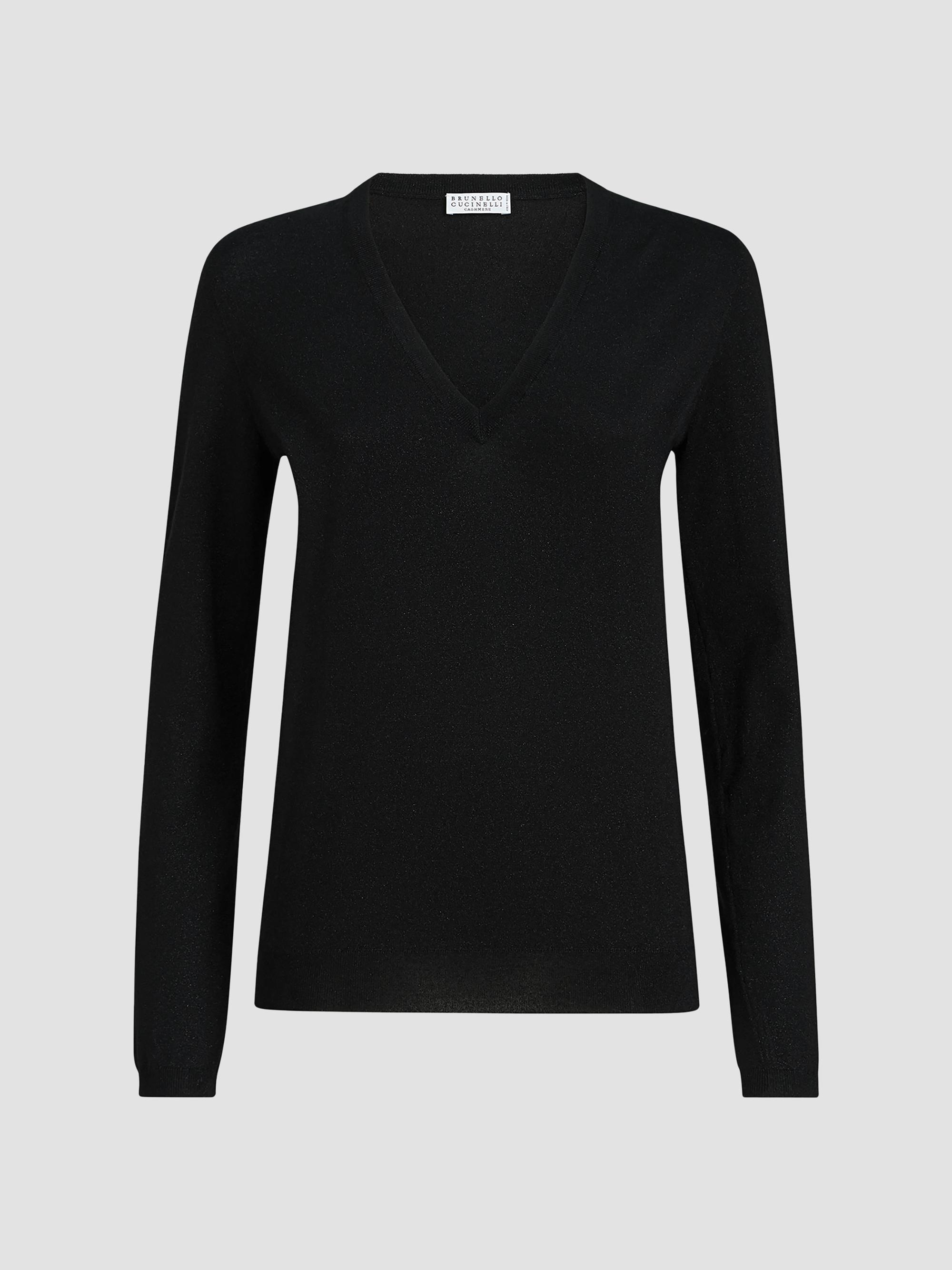 Brunello Cucinelli Women's Cashmere and Silk Sparkling Lightweight Sweater - Black | Thumbnail 7